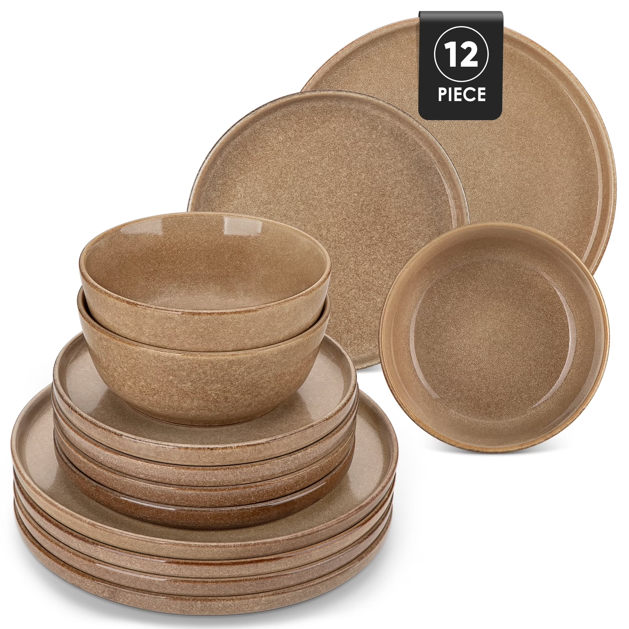 Malacasa Dinnerware Sets, Stoneware Plates and Bowls Set, Tableware Dishwasher Microwave Safe, Serves For 4 people, Brown