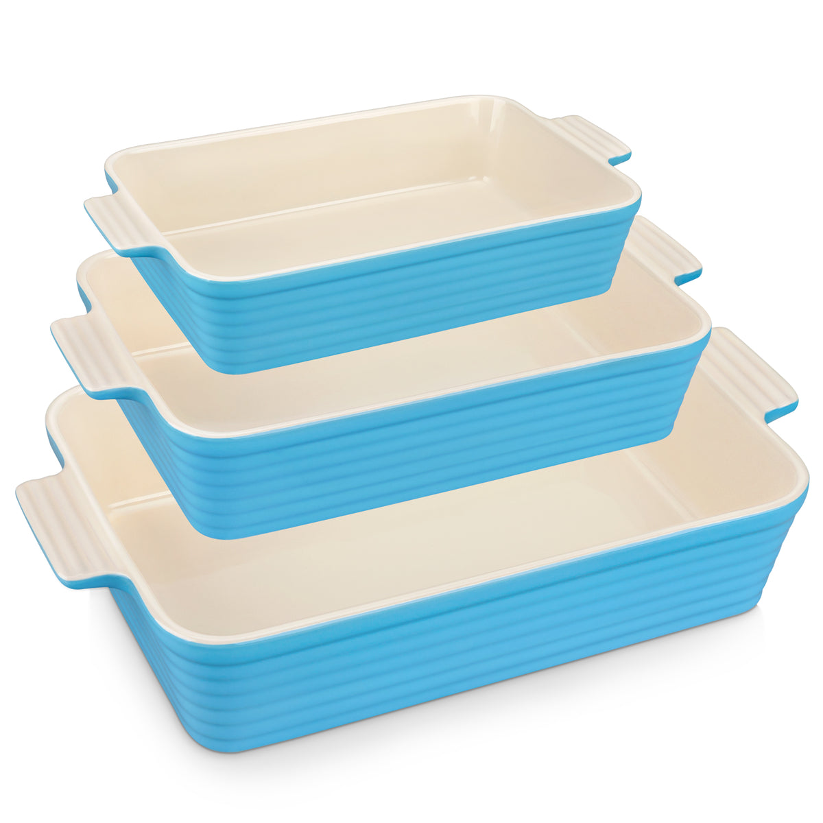 MALACASA Ceramic Bakeware Set, 3pcs Porcelain Baking Dish Set, Rectangular Lasagna Pans Casserole Baking Pans Set for Baking, Cooking, Kitchen, Cake Dinner