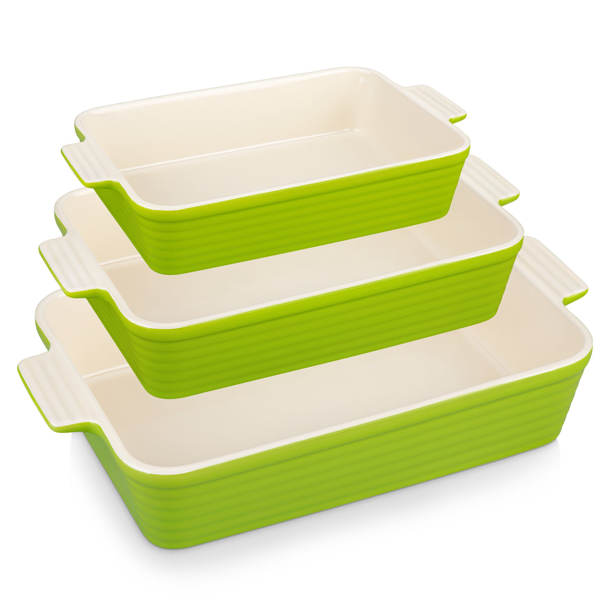 MALACASA Ceramic Bakeware Set, 3pcs Porcelain Baking Dish Set, Rectangular Lasagna Pans Casserole Baking Pans Set for Baking, Cooking, Kitchen, Cake Dinner