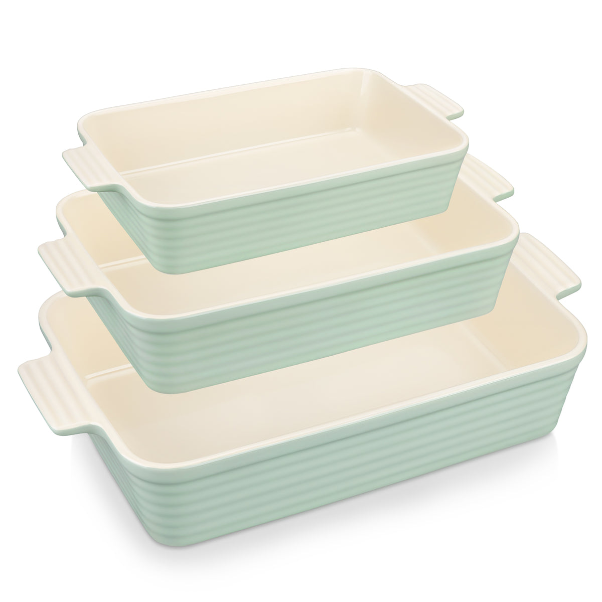 MALACASA Ceramic Bakeware Set, 3pcs Porcelain Baking Dish Set, Rectangular Lasagna Pans Casserole Baking Pans Set for Baking, Cooking, Kitchen, Cake Dinner