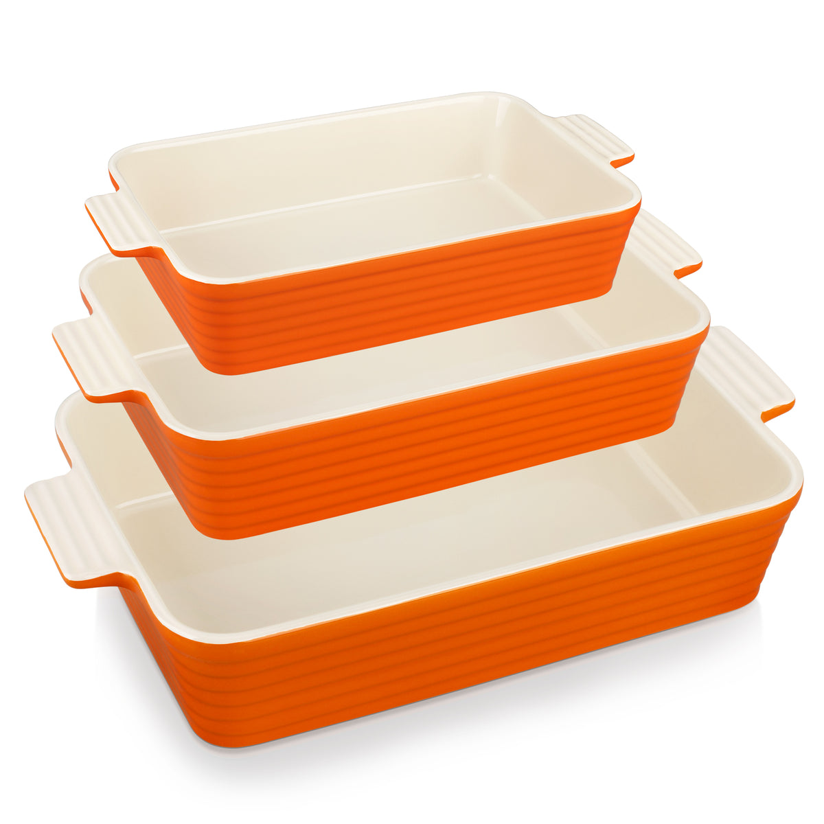 MALACASA Ceramic Bakeware Set, 3pcs Porcelain Baking Dish Set, Rectangular Lasagna Pans Casserole Baking Pans Set for Baking, Cooking, Kitchen, Cake Dinner