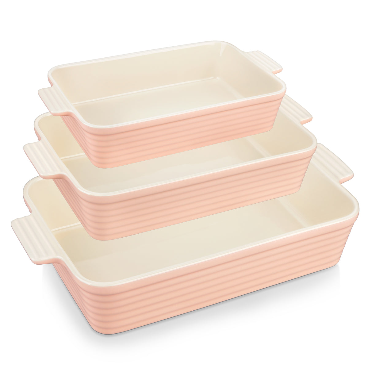 MALACASA Ceramic Bakeware Set, 3pcs Porcelain Baking Dish Set, Rectangular Lasagna Pans Casserole Baking Pans Set for Baking, Cooking, Kitchen, Cake Dinner