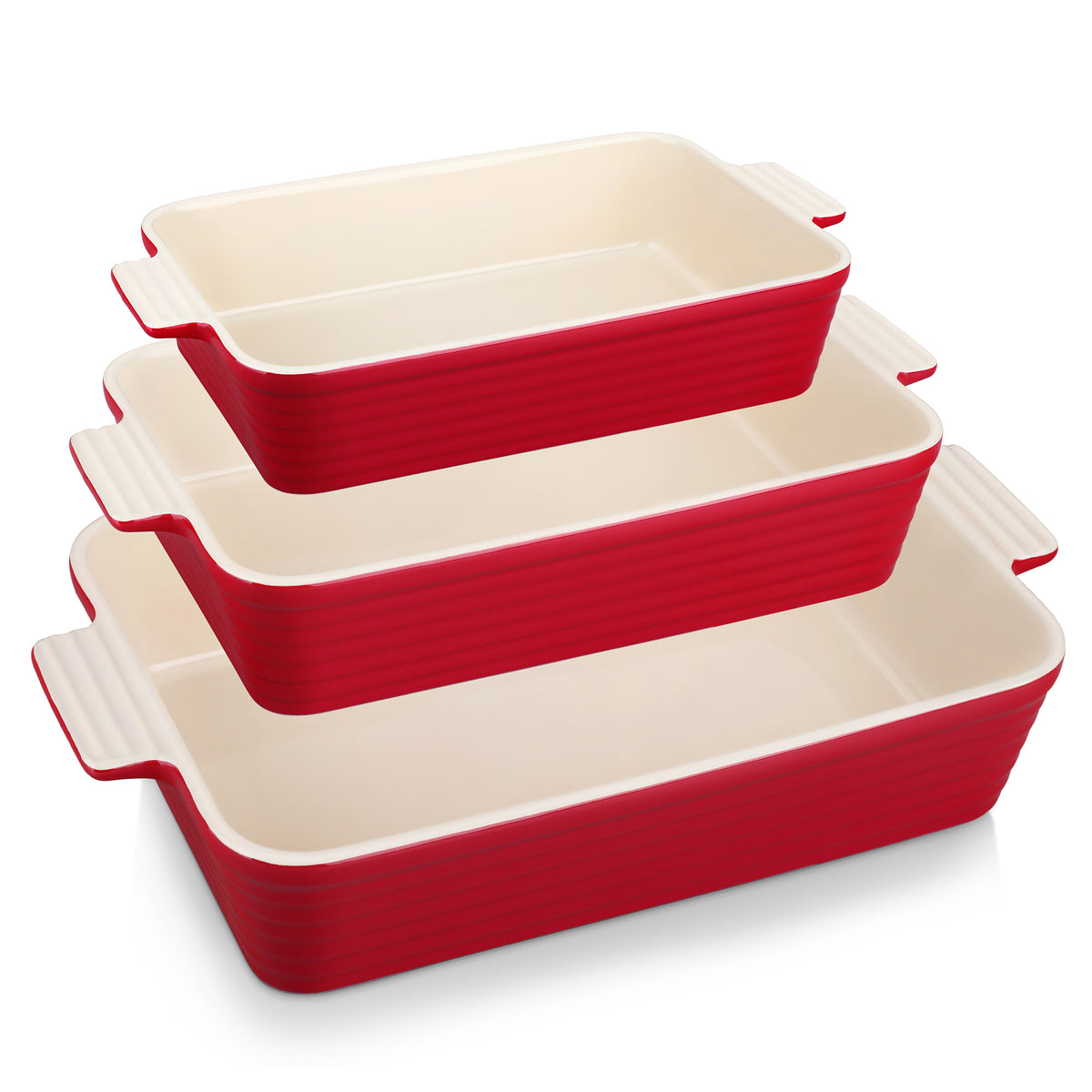 MALACASA Ceramic Bakeware Set, 3pcs Porcelain Baking Dish Set, Rectangular Lasagna Pans Casserole Baking Pans Set for Baking, Cooking, Kitchen, Cake Dinner