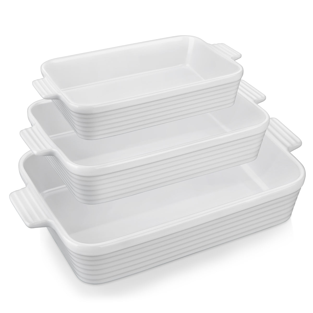 MALACASA Ceramic Bakeware Set, 3pcs Porcelain Baking Dish Set, Rectangular Lasagna Pans Casserole Baking Pans Set for Baking, Cooking, Kitchen, Cake Dinner