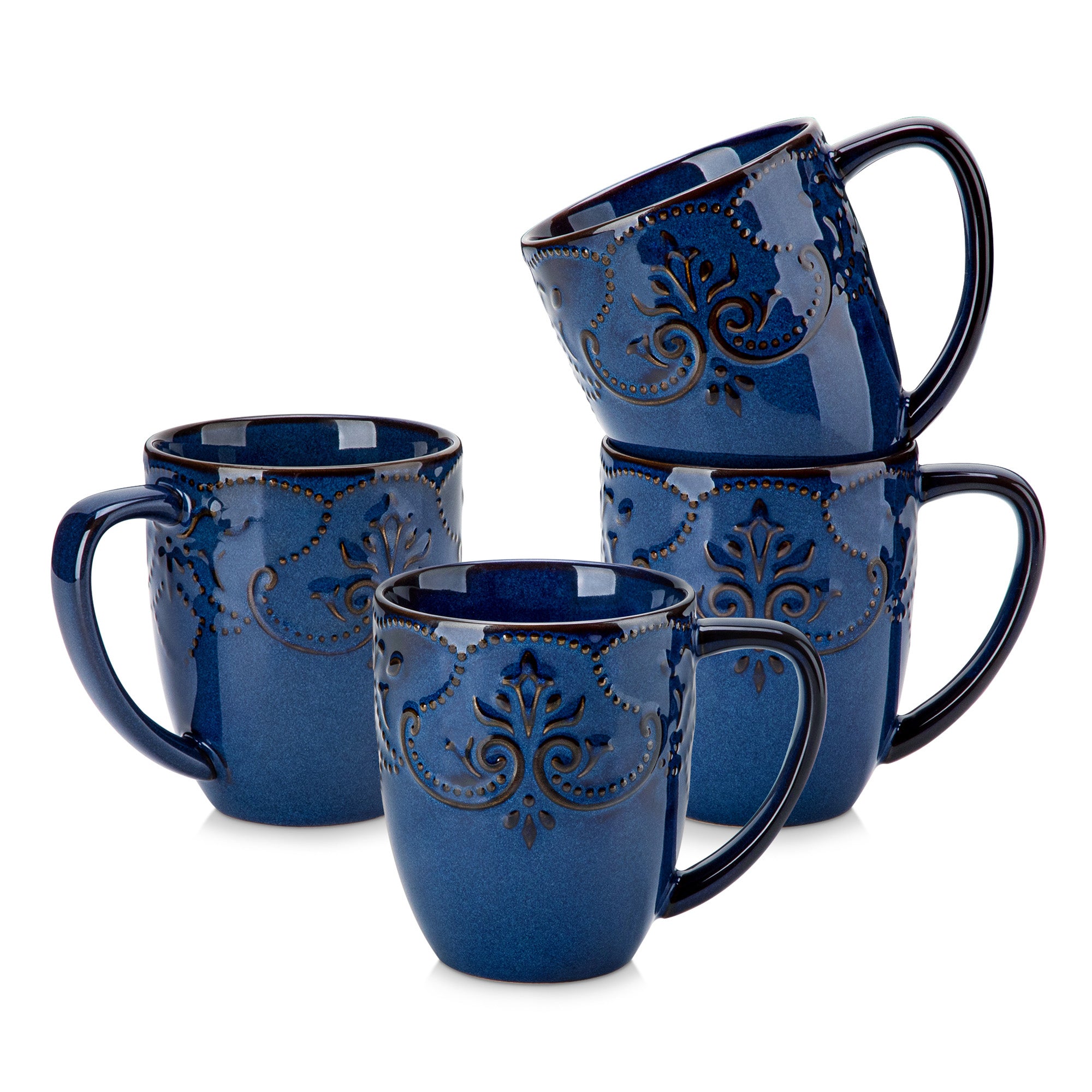 Malacasa  Coffee Mug Set of 4, 16 oz Ceramic Mugs Set with Embossed Bead Curtain Texture, Coffee Cups, Chip Resistant Microwave & Dishwasher Safe, Blue