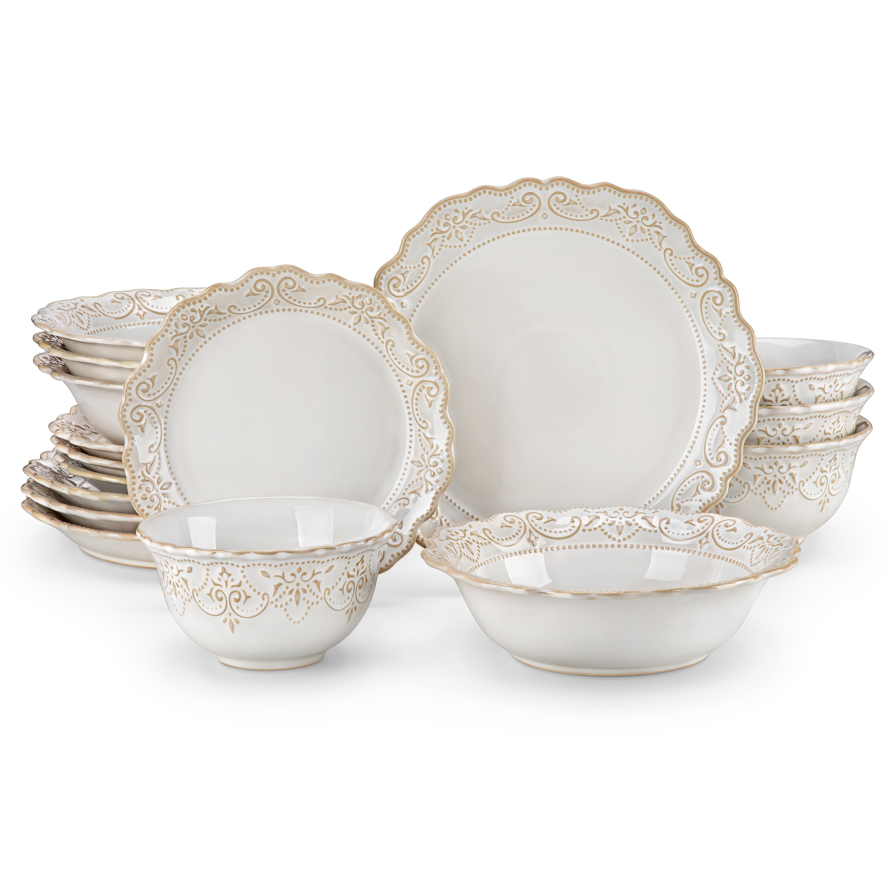 vancasso 16 pcs Dinnerware Sets, Plates and Bowls Set for 4, Stoneware Dinner Set, White