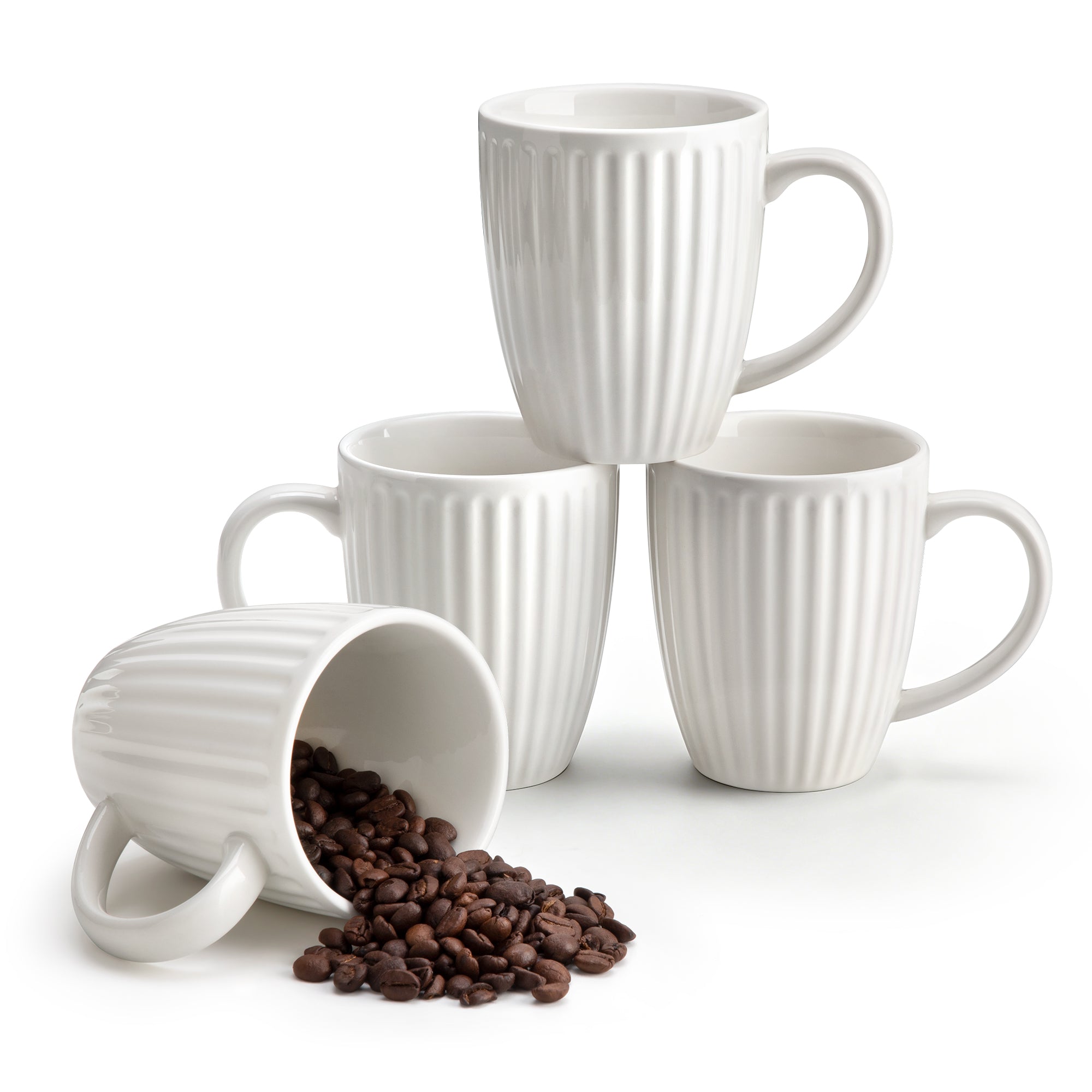 Malacasa Coffee Mugs Sets of 4, 12 oz Ceramic Coffee Cups with Elegant Fluted Design, Large Mugs Set for Coffee, Tea, Milk, Microwave Dishwasher Safe