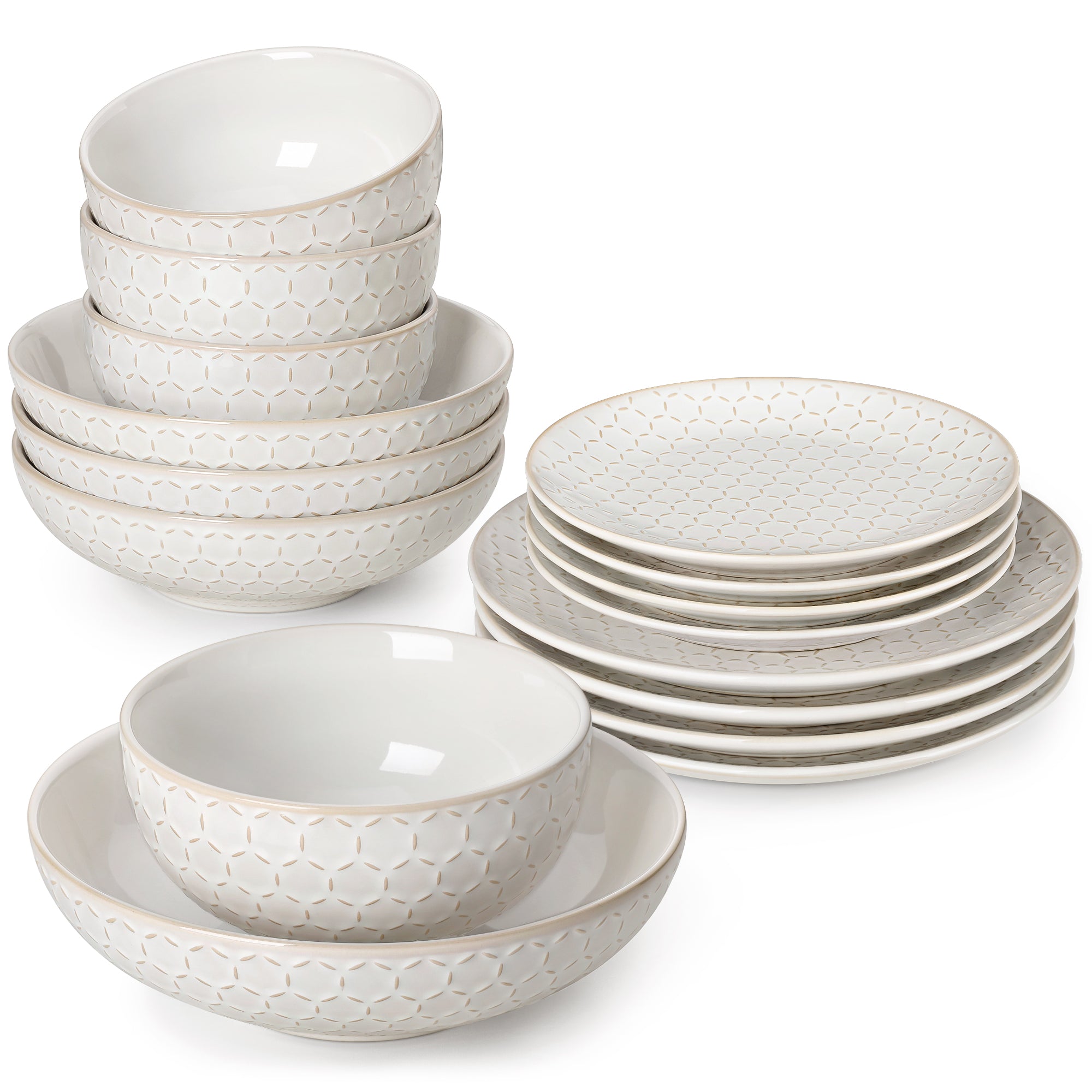 vancasso 16 Pieces Dinnerware Sets, Stoneware Plates and Bowls Set for 4, White Dish Set, Five Leaf Flower Pattern