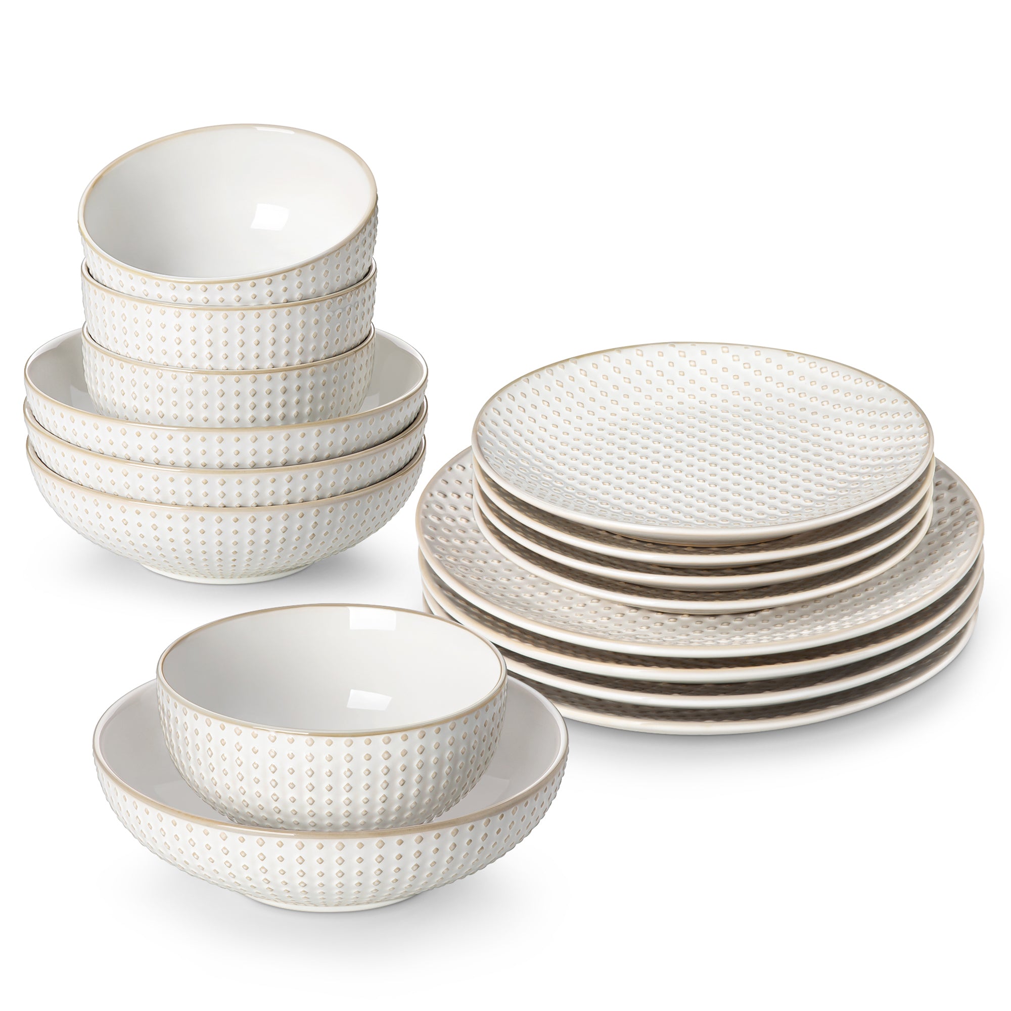 vancasso 16 Pieces Dinnerware Sets, Stoneware Plates and Bowls Set for 4, White Dish Set, Five Leaf Flower Pattern