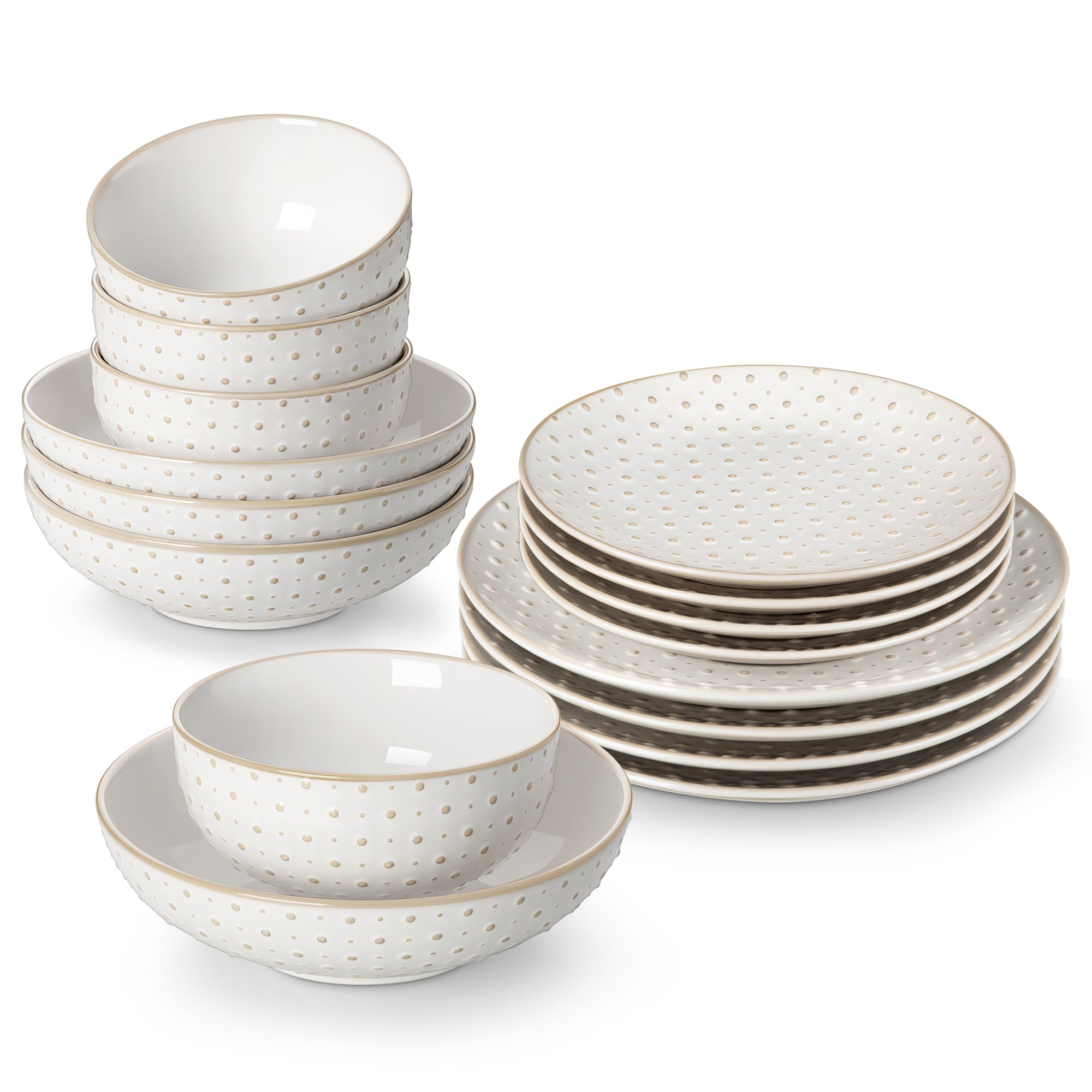 vancasso 16 Pieces Dinnerware Sets, Stoneware Plates and Bowls Set for 4, White Dish Set, Five Leaf Flower Pattern