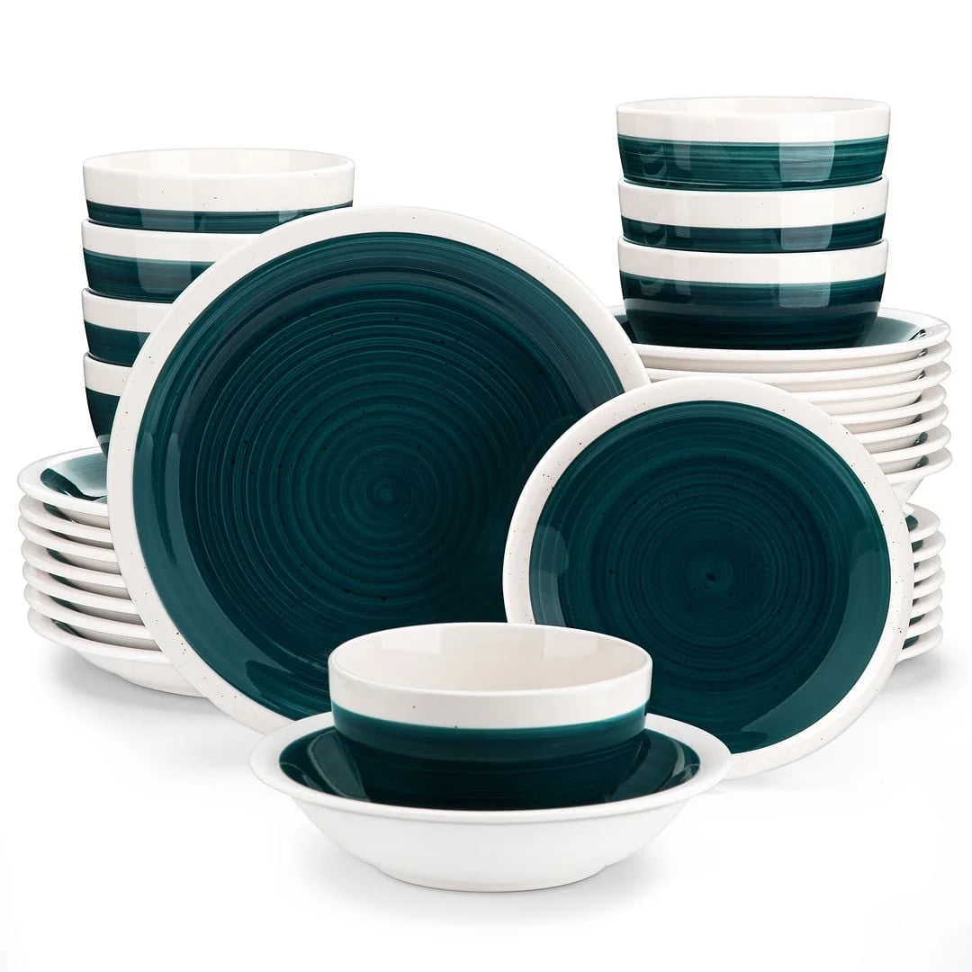 vancasso, Series ORI, 32-Piece Dinnerware Set, Stoneware Tableware Plate Set, Service for 8, Green