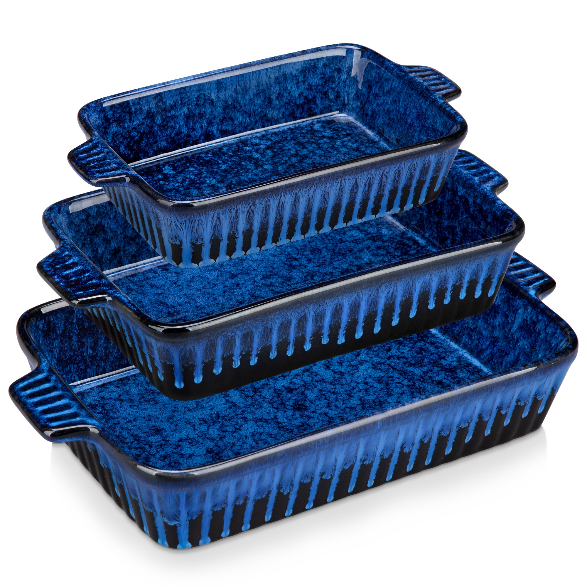 vancasso Casserole Dishes for Oven, Stoneware Baking Dishes, Ceramic Bakeware Sets of 3, Rectangular Lasagna Pans Deep with Handles for Baking Cake Kitchen, Blue
