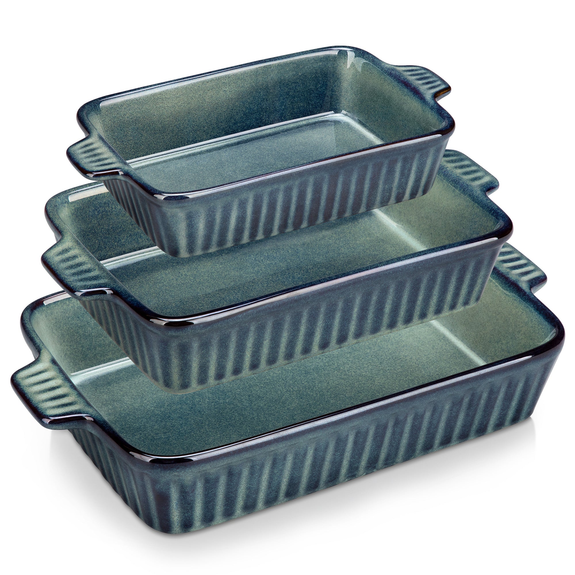 vancasso Casserole Dishes for Oven, Stoneware Baking Dishes, Ceramic Bakeware Sets of 3, Rectangular Lasagna Pans Deep with Handles for Baking Cake Kitchen, Green