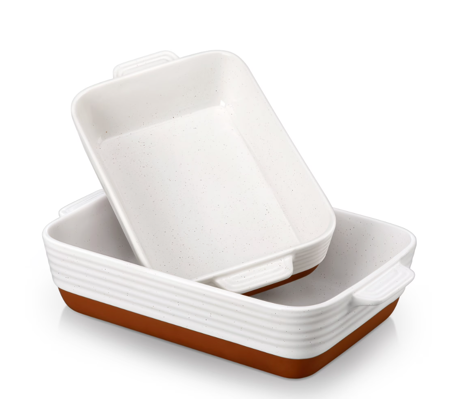 Malacasa Casserole Bakeware Dish Set for Oven, Ceramic Baking Dish Set, Lasagna Pan Set with Handles, Porcelain Baking Pan Deep, Bakeware for Baking, Cooking, Wedding Gift, Set of 2