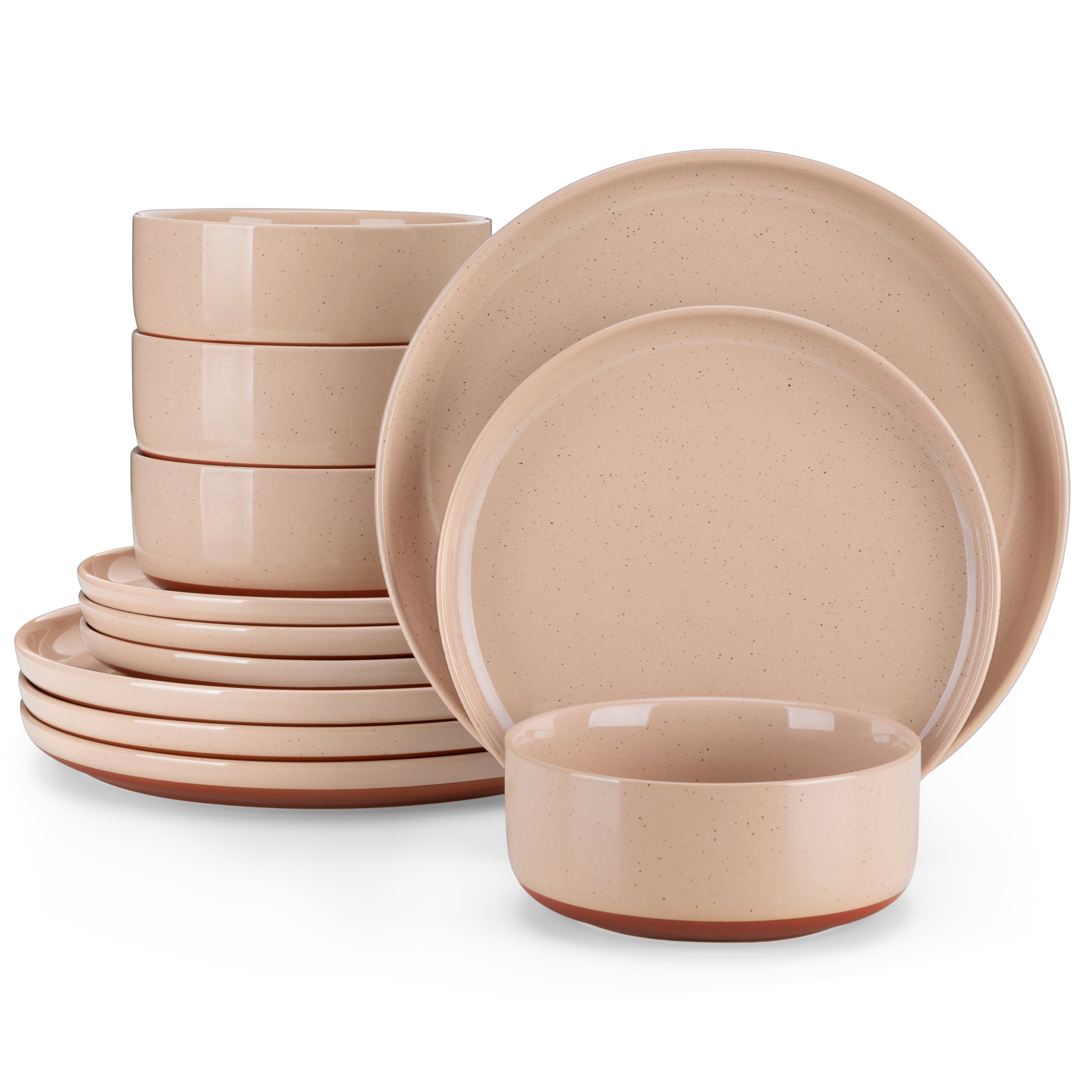 Malacasa 12 Pcs Dinnerware Sets for 4, Plates and Bowls Set, Stoneware Tableware Dishwasher Microwave Safe, Pink