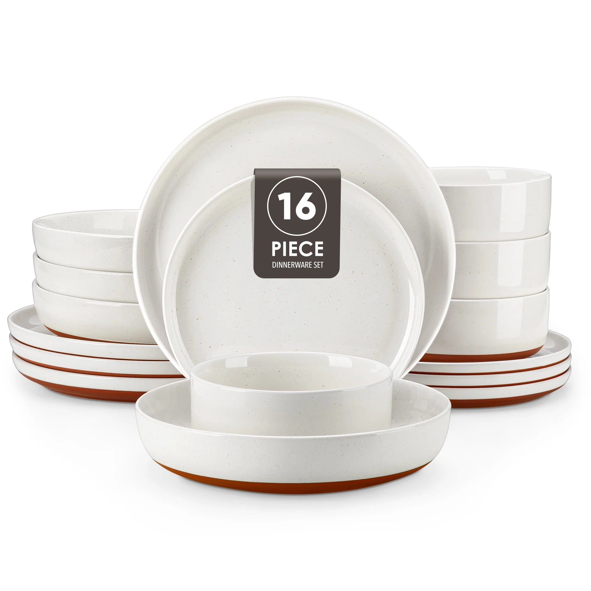 Vancasso 16 Piece Dinnerware Sets, Sesame Glaze Design Set of Dishes, Dishwasher and Microwave Safe Dinner Set for 4, White