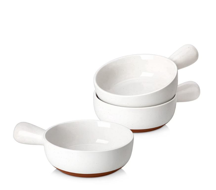 MALACASA Soup Bowls with Handles, 23 Oz French Onion Soup Bowls, Ceramic Soup Crocks Oven Safe, Microwave Dishwasher Safe, 3 Pcs