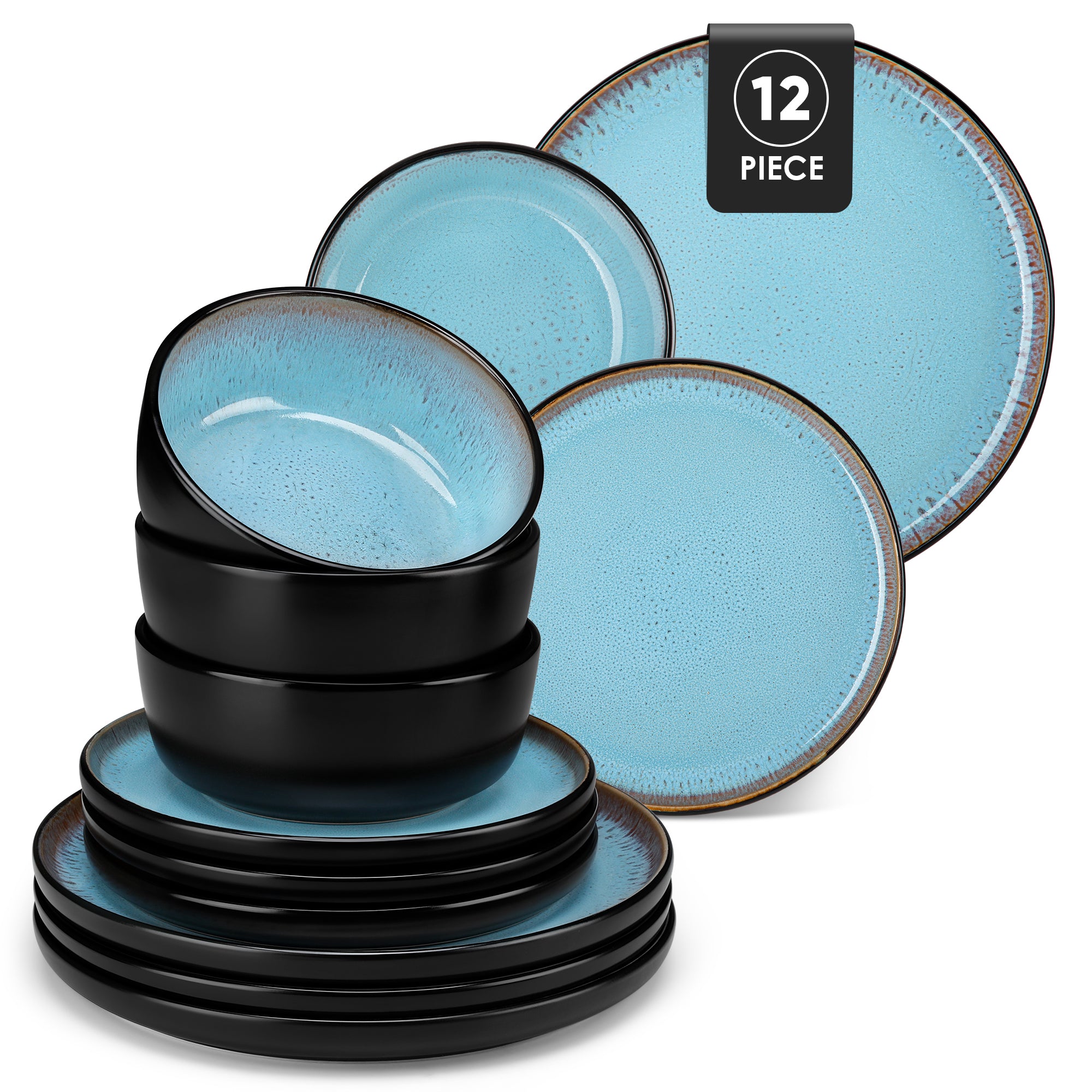 Malacasa Dinnerware Sets For 4, Stoneware Plates and Bowls Set, dinner set, Tableware Dishwasher Microwave Safe, Blue