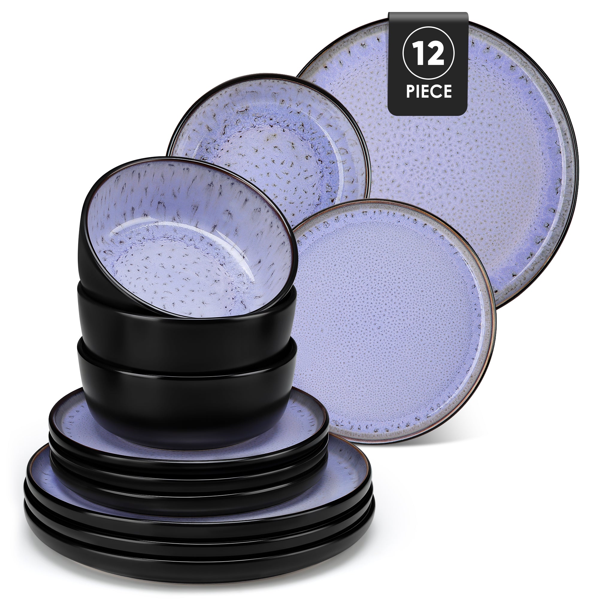 Malacasa Dinnerware Sets, Stoneware Plates and Bowls Set For 4, Tableware Dishwasher Microwave Safe, Purple