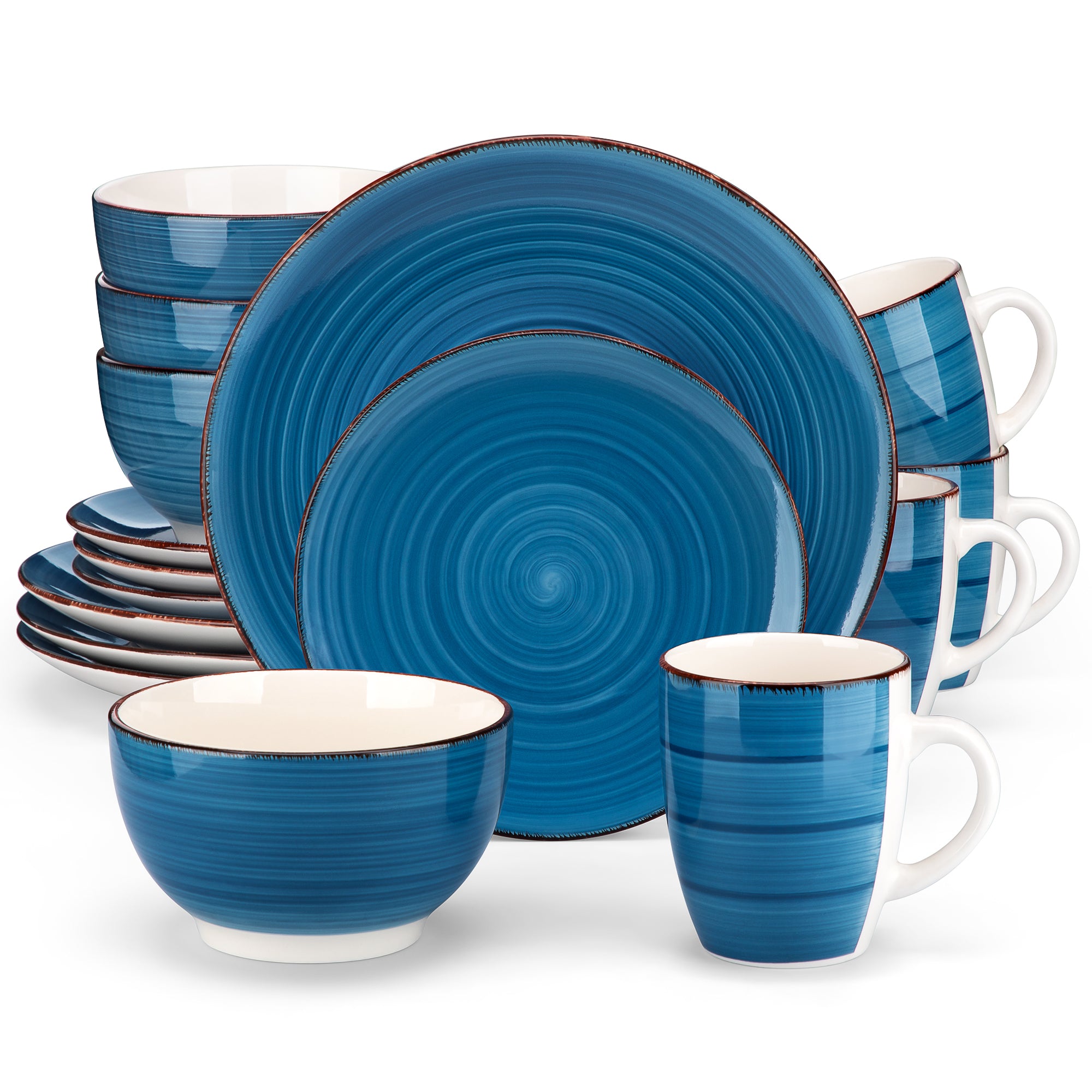 Vancasso, 16 Pcs Stoneware Dinnerware Set, Blue Dinner Set, Service for 4, Series Bella
