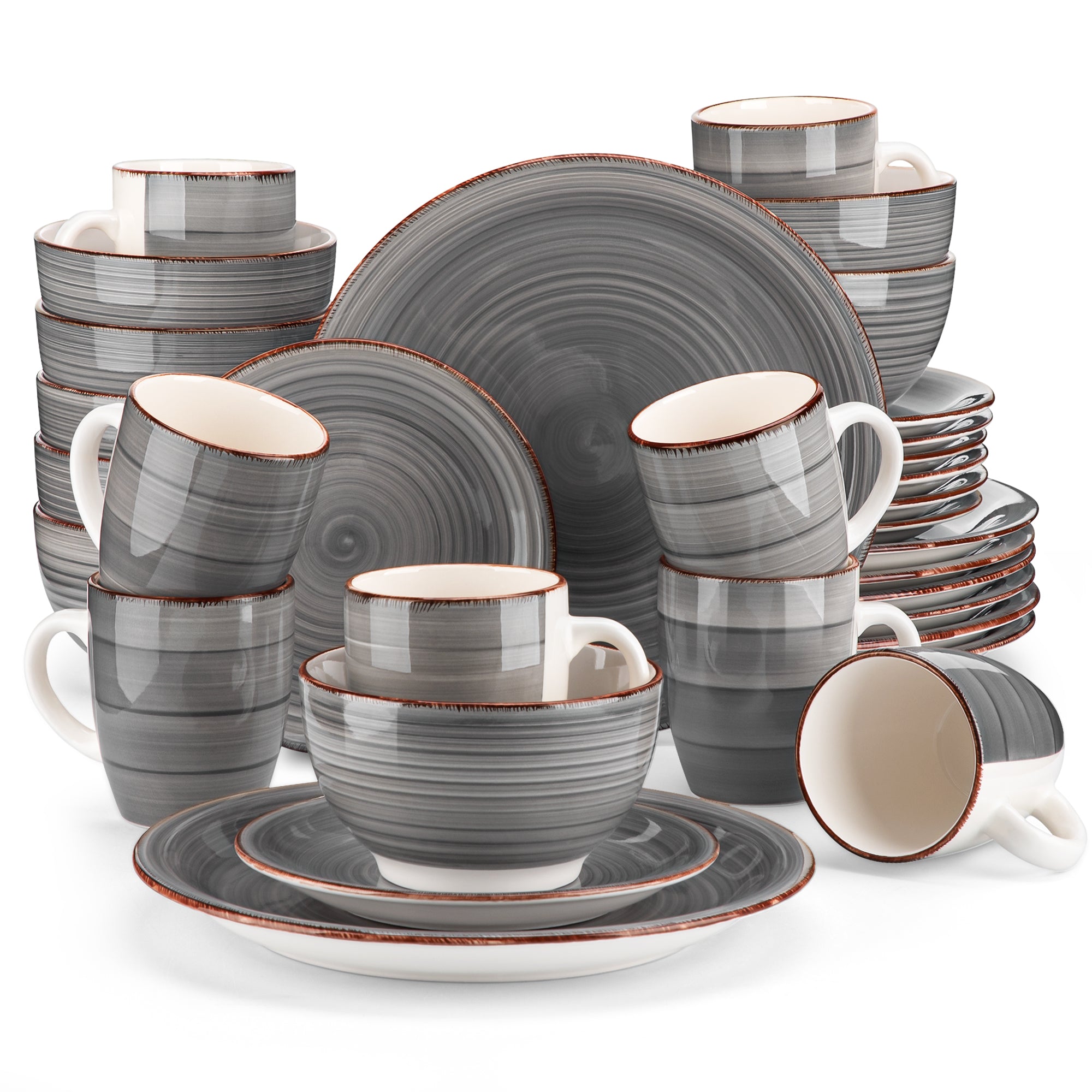 Vancasso, 32 Piece Stoneware Dinnerware Set, Gray Dinner Set, Service for 8, Series Bella