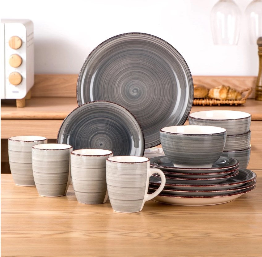 Vancasso, 16 Piece Stoneware Dinnerware Set, Gray Dinner Set, Service for 4, Series Bella