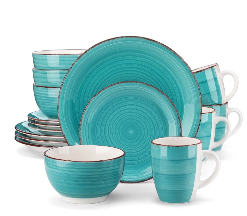 Vancasso, Series Bella, 16 Piece Stoneware Dinnerware Set, Turquoise Dinner Set, Service for 4