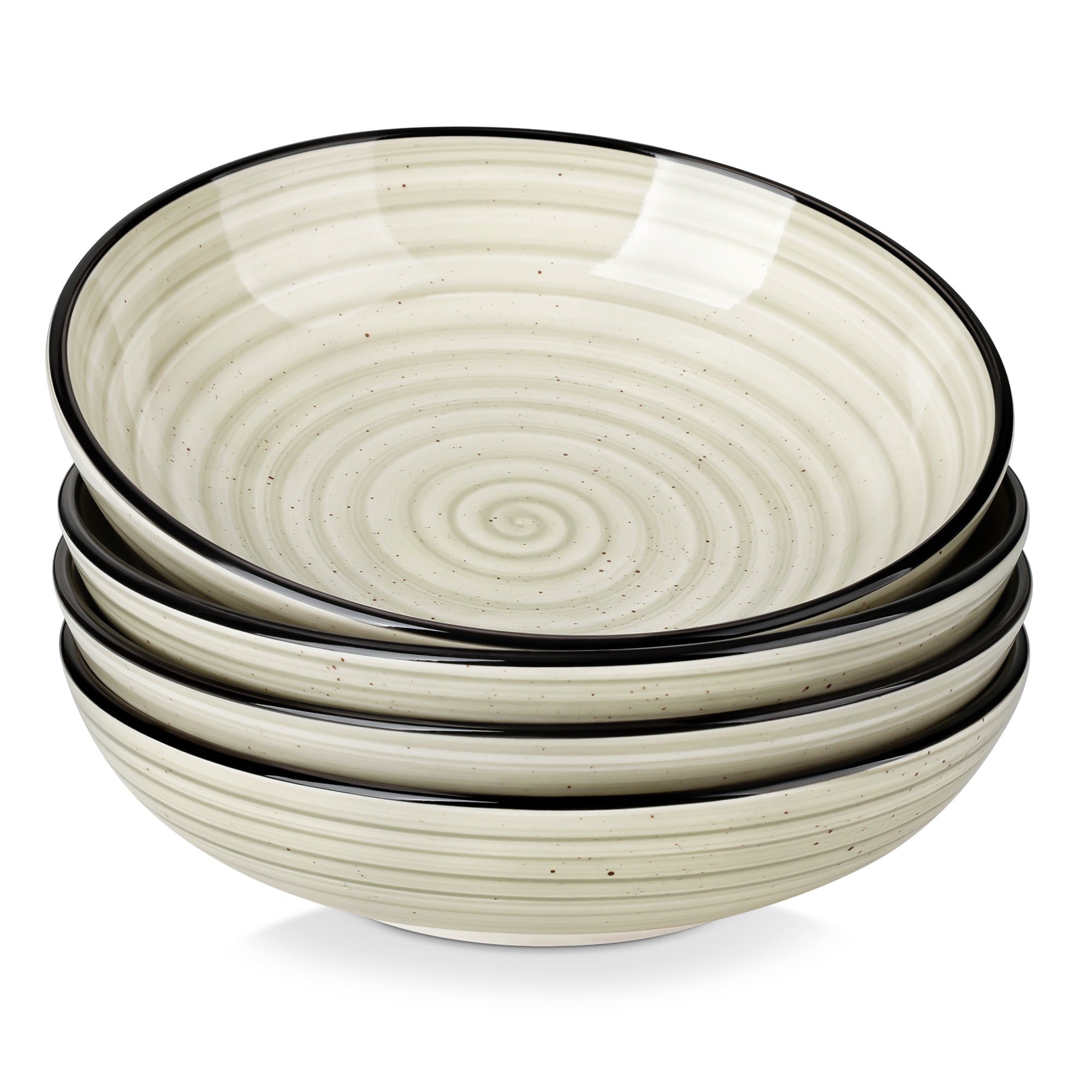 Vancasso Pasta Bowls Set of 4, 34 oz Deep Soup Bowls with Hand-Painted Beige Speckle Pattern, Serving Bowls for Salad Ramen, Microwave Dishwasher Safe, Series BONBON