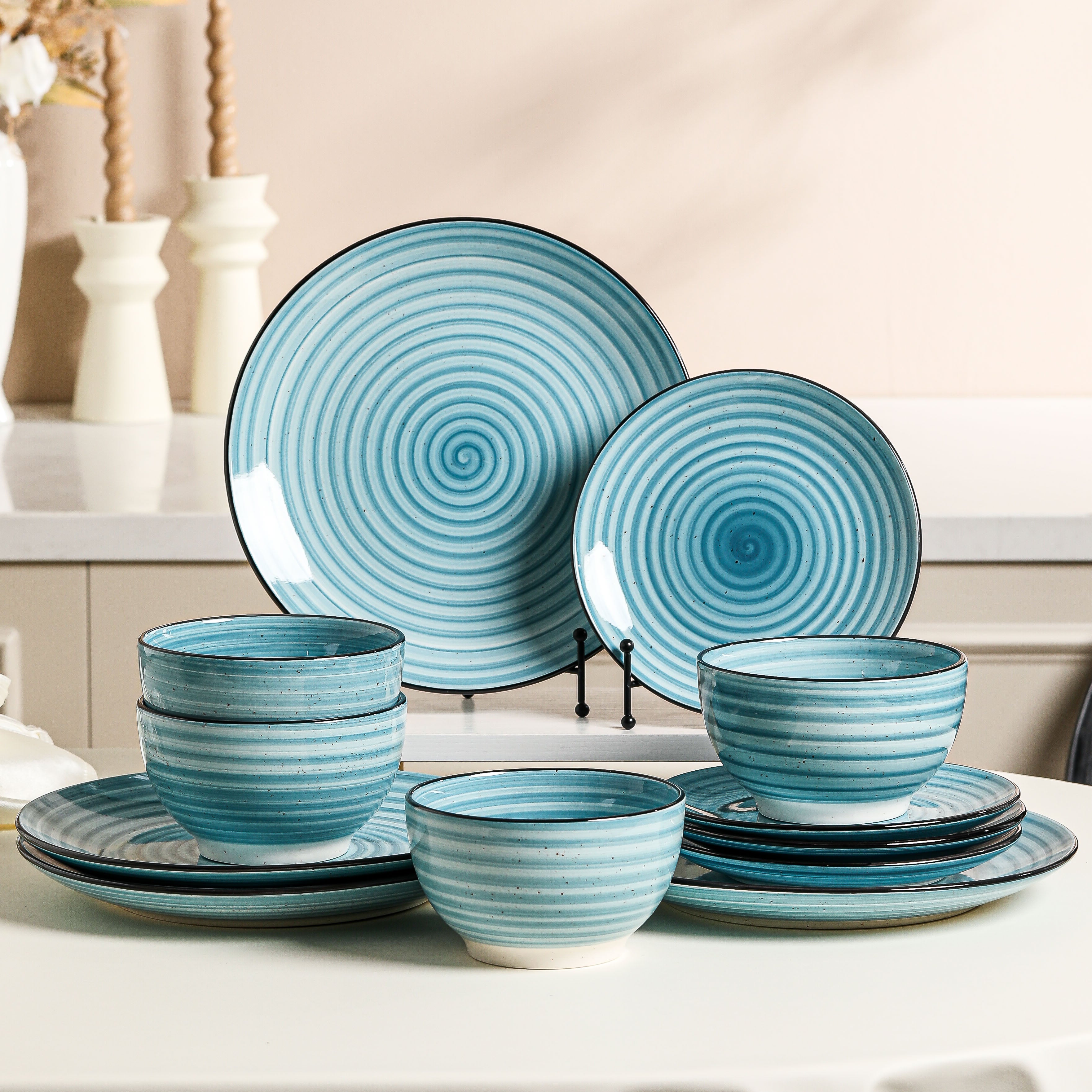 Malacasa 12 Pcs Dinnerware Sets, Stoneware Plates and Bowls Set, Tableware Dishwasher Microwave Safe, Serves for 4 People, Blue