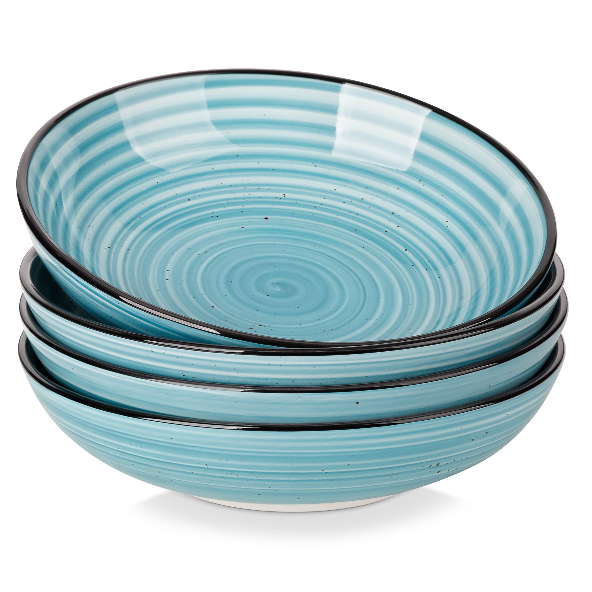Vancasso Pasta Bowls Set of 4, 34 oz Deep Soup Bowls with Hand-Painted Blue Speckle Pattern, Serving Bowls for Salad Ramen, Microwave Dishwasher Safe, Series BONBON