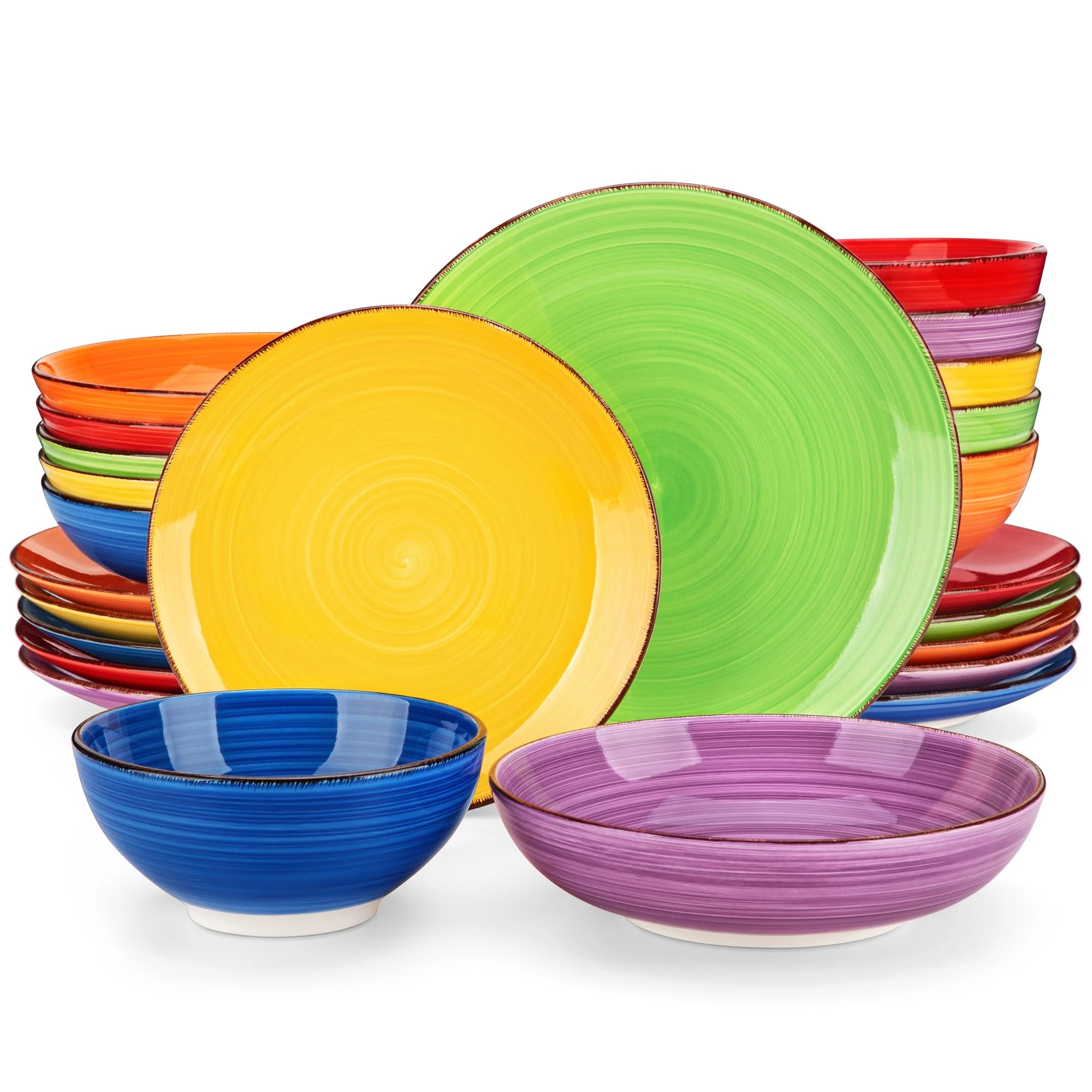Malacasa 16 Pcs Dinnerware Sets for 4, Plates and Bowls Set, Stoneware Tableware Dishwasher Microwave Safe, Multicolor
