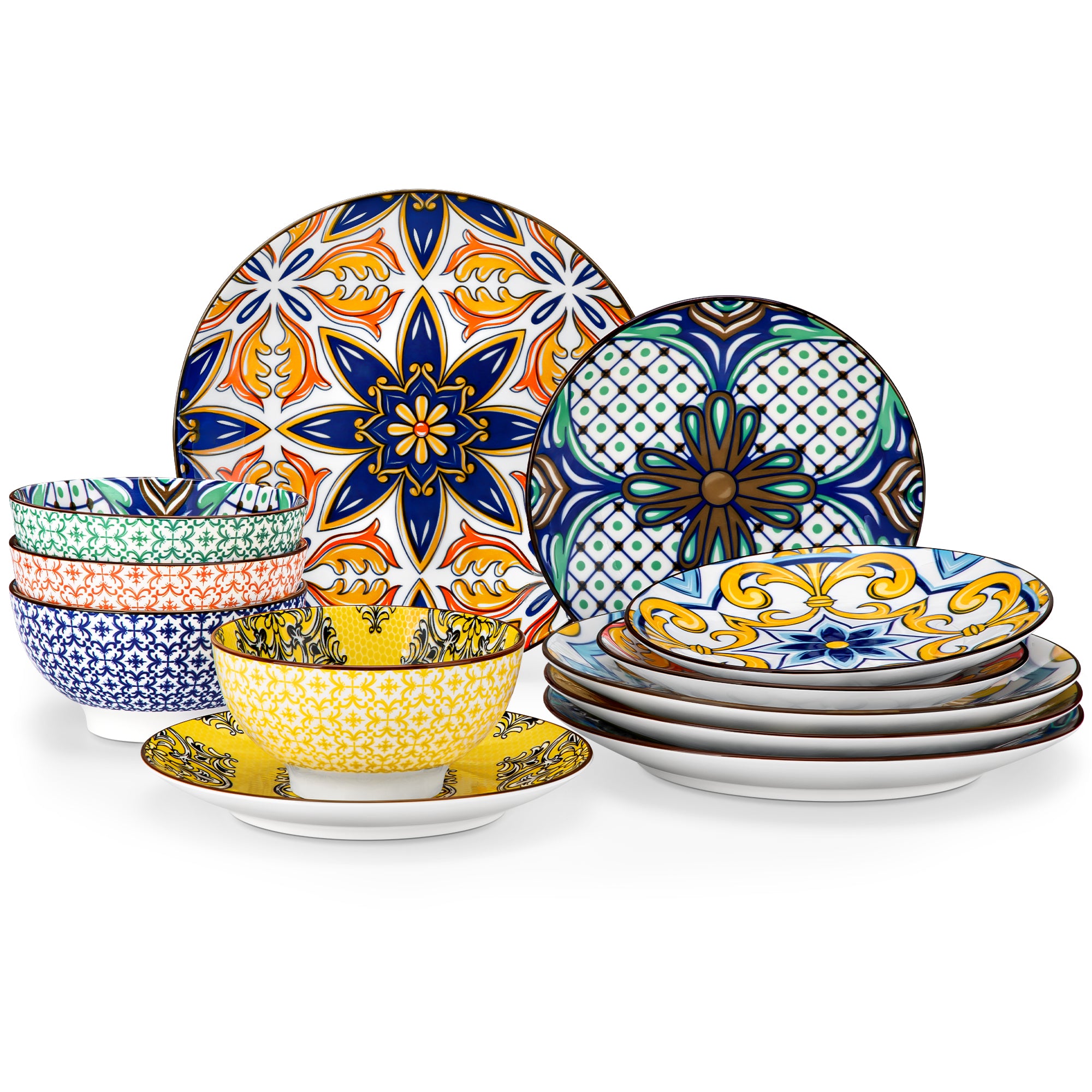 Malacasa 12 Pcs Dinnerware Sets, Ceramic Plates and Bowls Set, Porcelain Tableware Dishwasher Microwave Safe, Serves for 4 People, Colorful 1