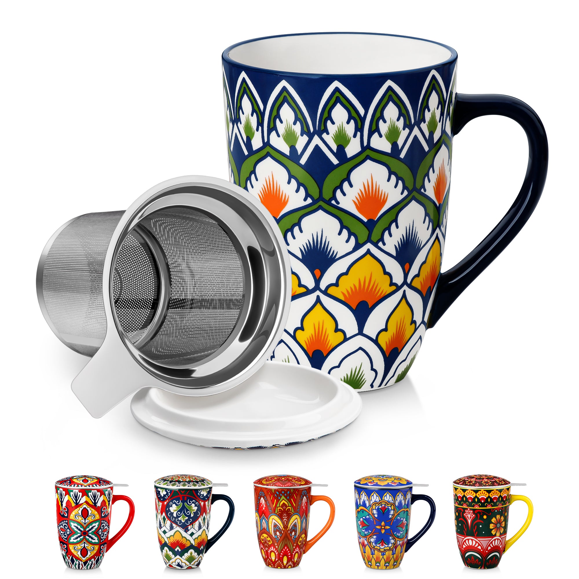 Vancasso Tea Mug with Infuser and Lid, 18 oz Loose Leaf Tea Cup with Strainer, Large Coffee Mug for Tea, Coffee, Microwave & Dishwasher Safe