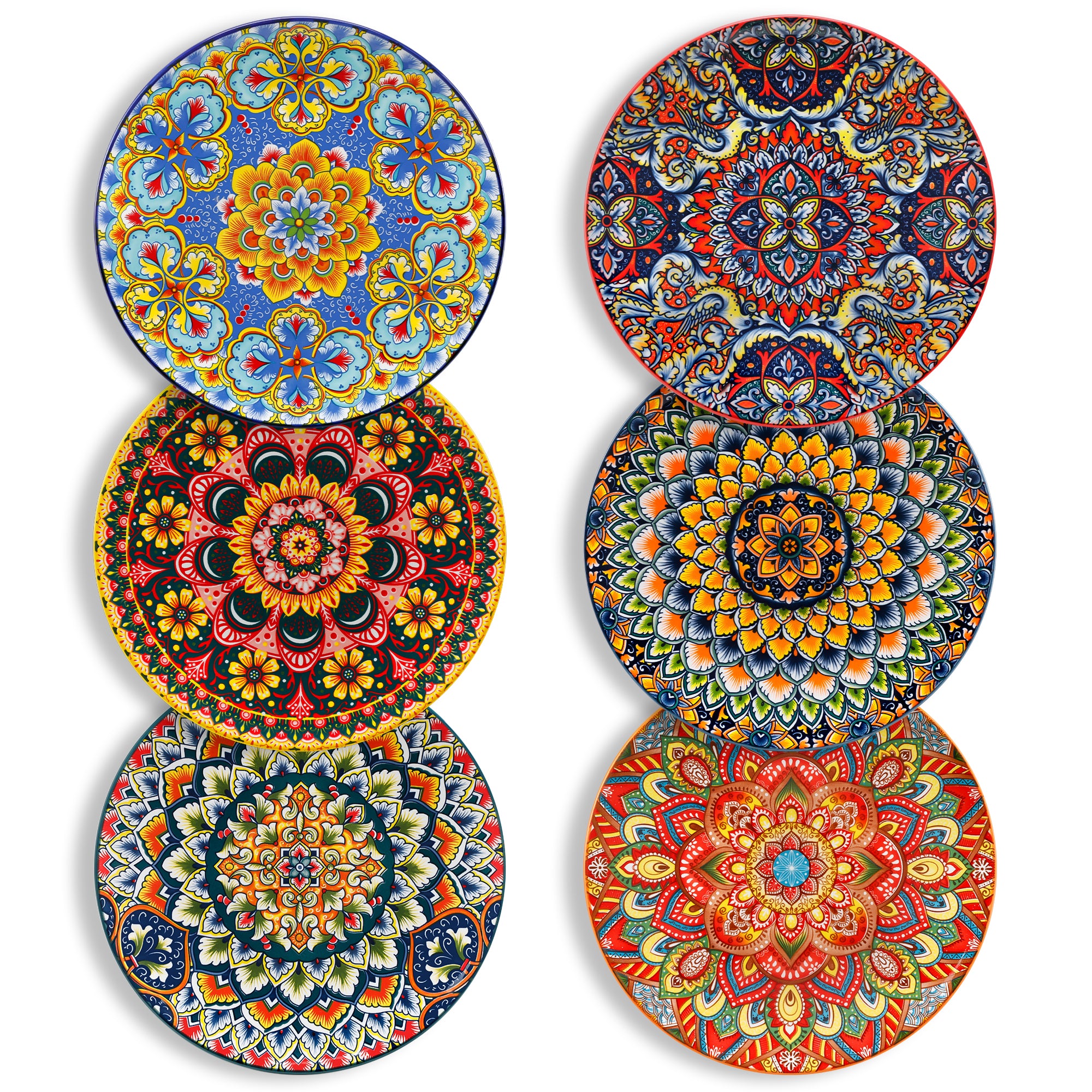 Vancasso Ceramic Dessert Plates Set of 6, 8.5" Appetizer Plate for Kitchen, Salad, Snack, Cake Dish, Multicolor, Bohemian Style, Multicolor