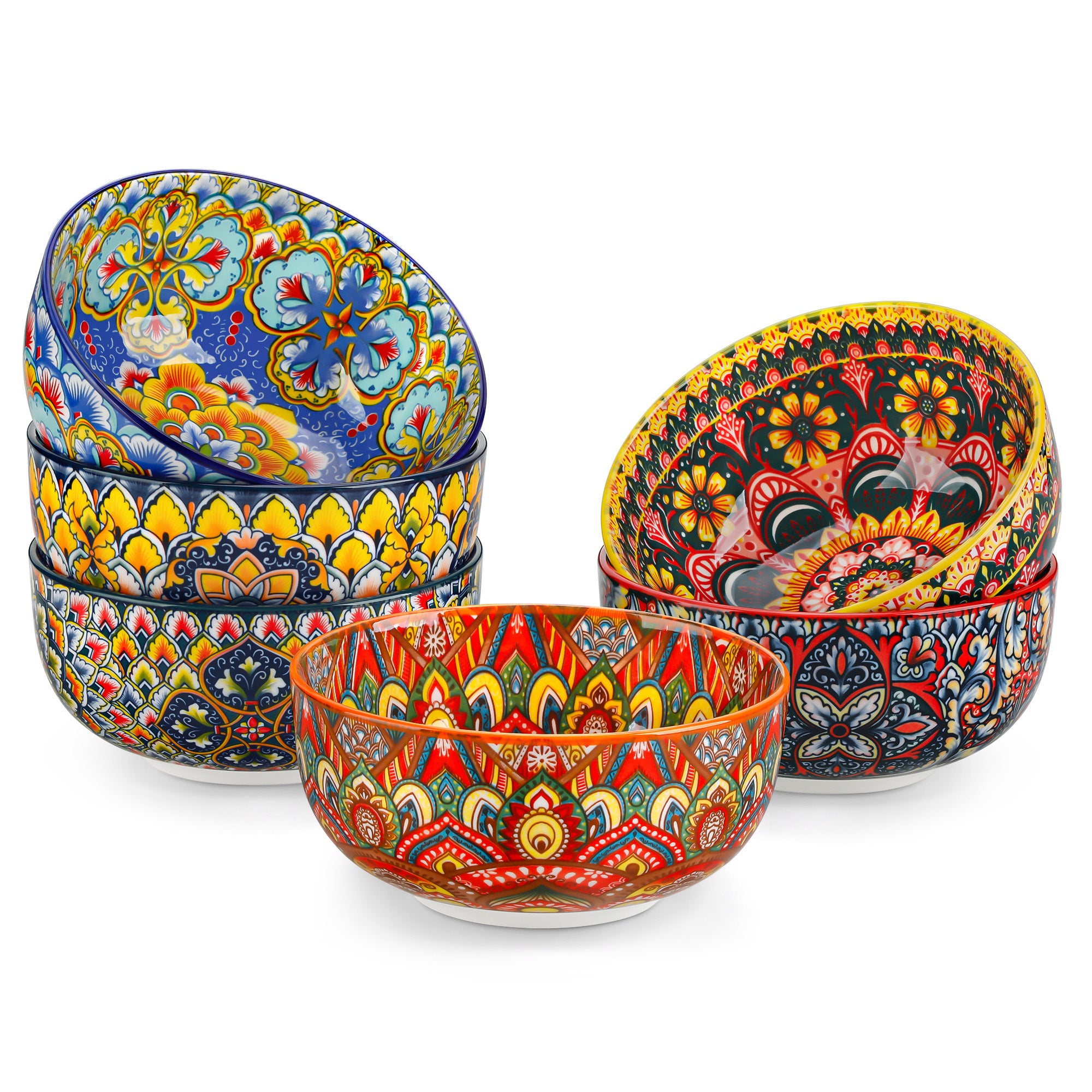 vancasso 6 Pieces Cereal Bowls Set, 28 Oz Deep Soup Bowl, Ceramic salad Bowls Set for Kitchen, Microwave Dishwasher Safe, Bohemian Style