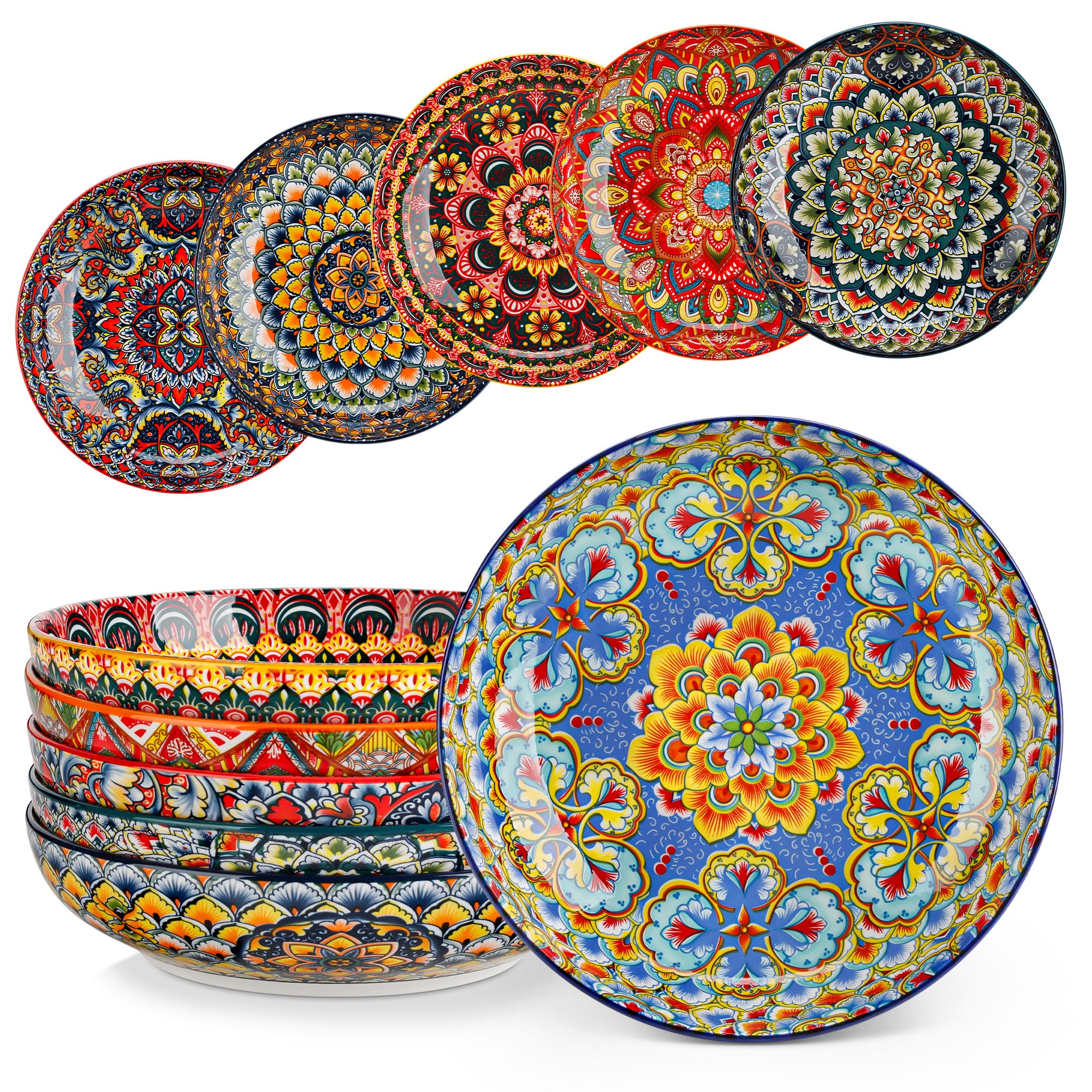 vancasso 32oz Pasta Bowls, Ceramic Salad Bowls Set of 6, Dishwasher and Microwave Safe, Bohemian Style