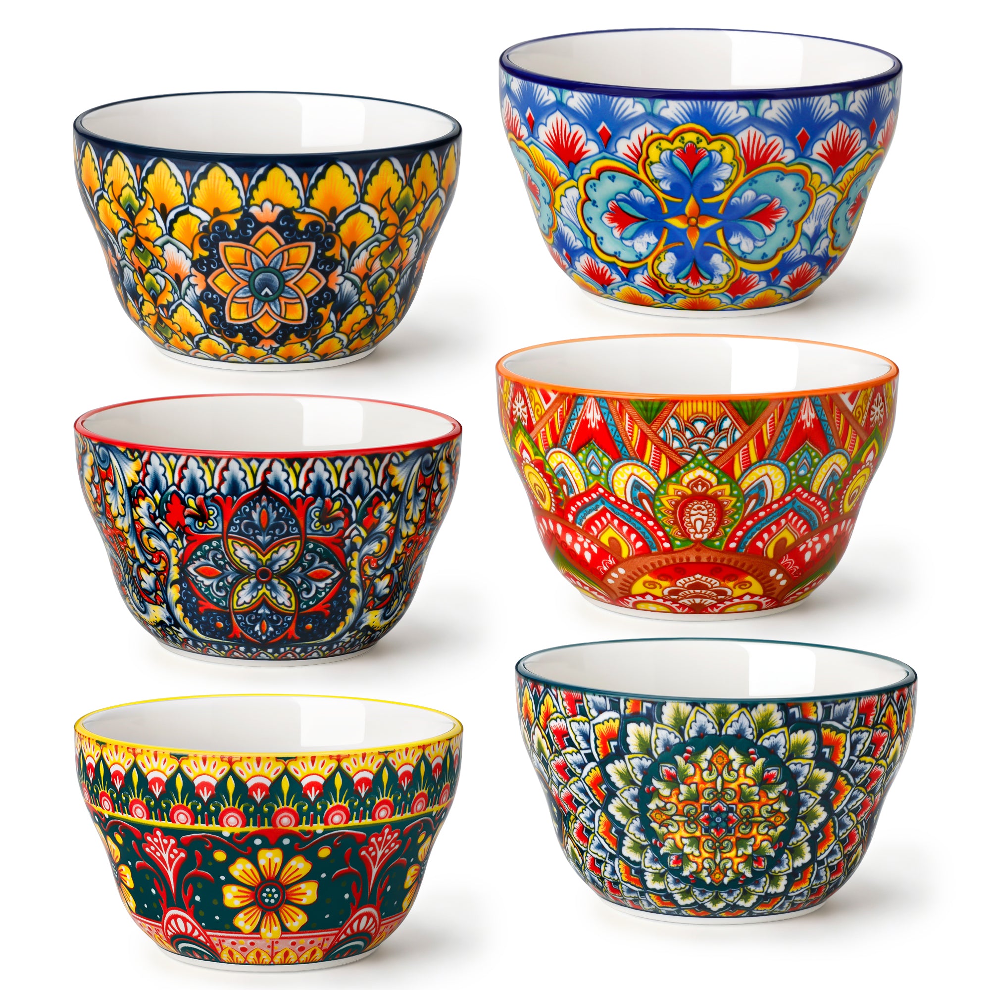 Vancasso Ceramic Dessert Bowl Set, Bohemian Floral Pattern Porcelain Small Bowls 9.6 oz, Microwave Dishwasher Safe Dipping Sauce Snack Bowls, Series LUMI