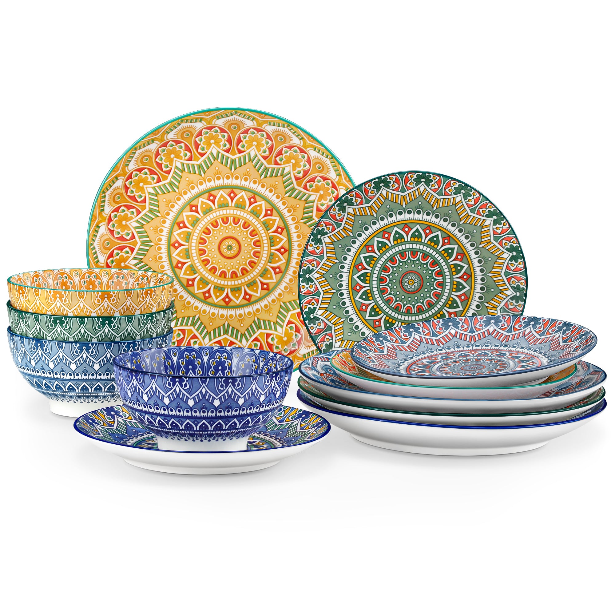 Malacasa 12 Pcs Dinnerware Sets, Ceramic Plates and Bowls Set, Porcelain Tableware Dishwasher Microwave Safe, Serves for 4 People, Colorful 2