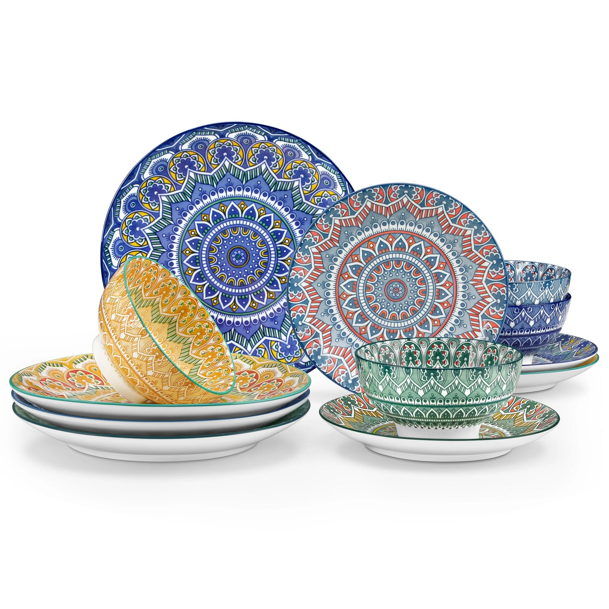 Malacasa 12 Pcs Dinnerware Sets, Ceramic Plates and Bowls Set, Porcelain Tableware Dishwasher Microwave Safe, Serves for 4 People, Colorful 2