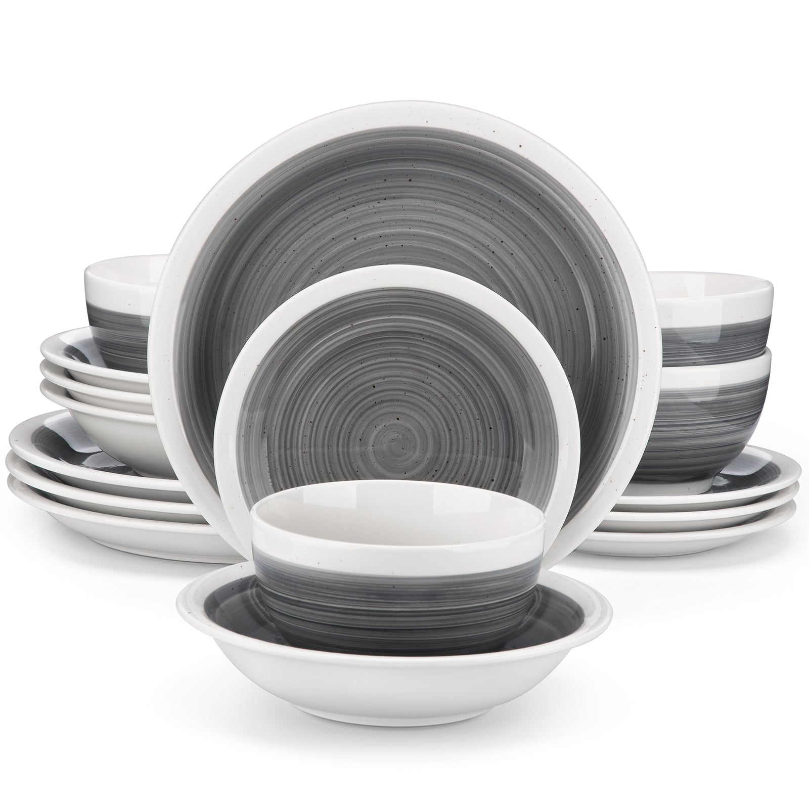 vancasso, Series ORI, 16-Piece Dinnerware Set, Stoneware Tableware Plate Set, Service for 4, Gray