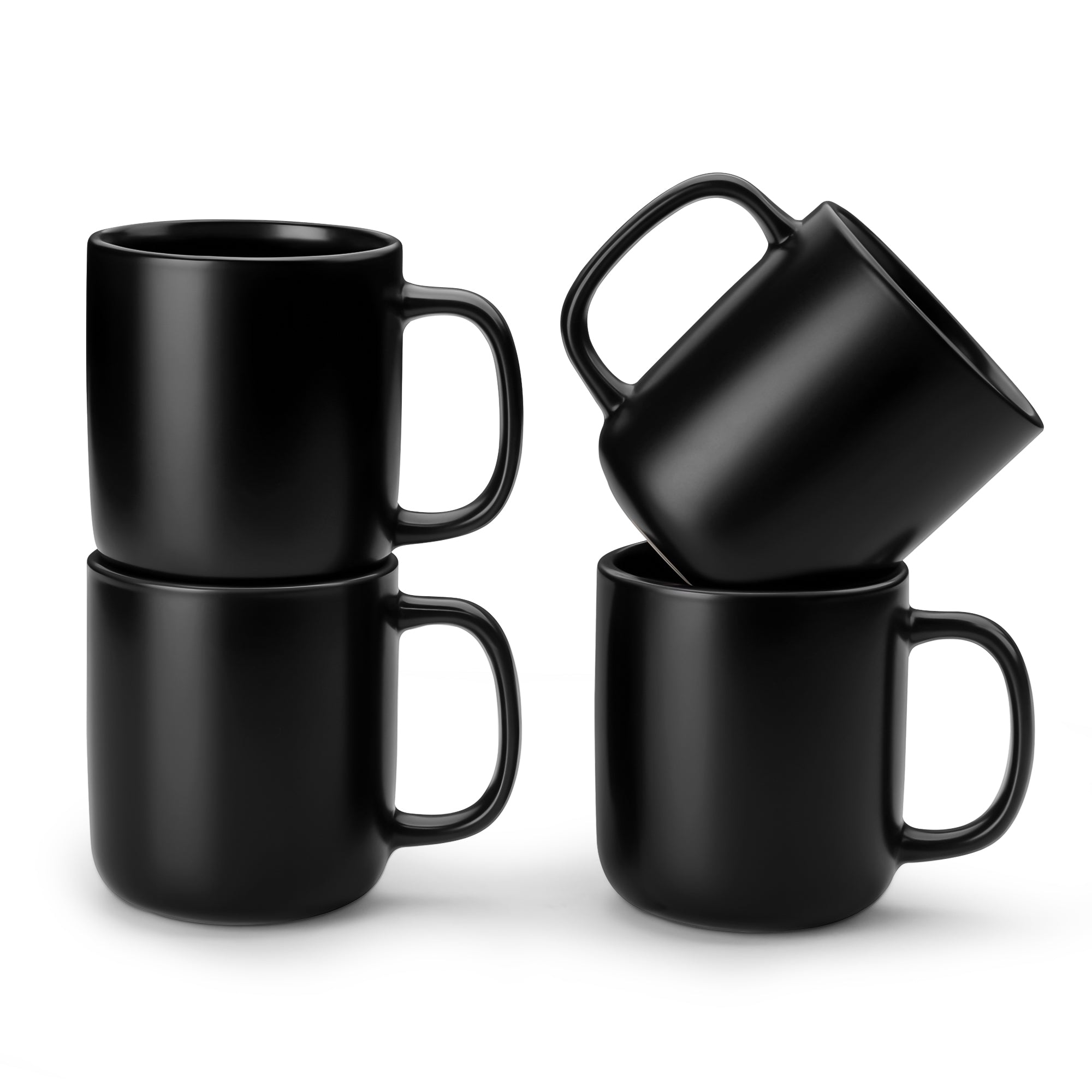 Malacasa Stoneware Coffee Mugs Set, 12 oz Coffee Cups Set of 4, Dishwasher & Microwave Safe, Black