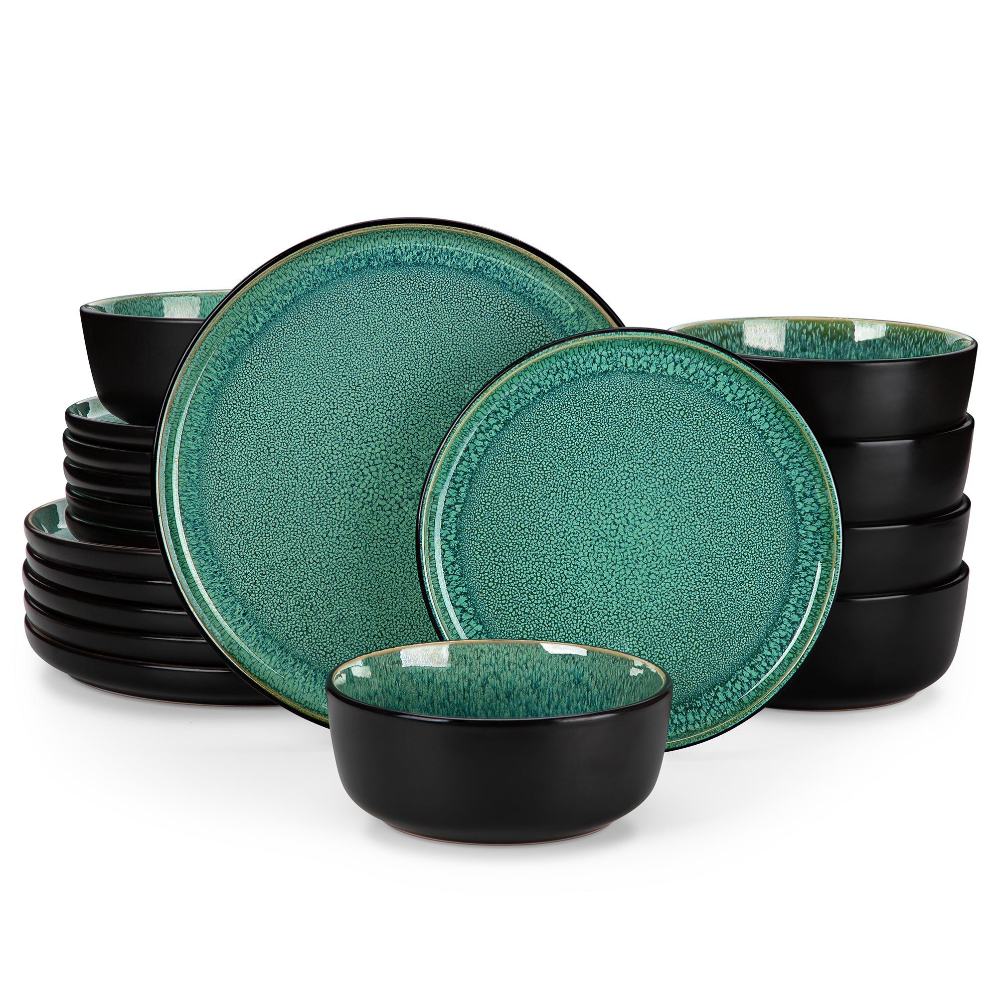 MALACASA 18 Piece Ceramic Dinnerware Set, Microwave and Dishwasher Safe, Stackable Plates and Bowls sets Service for 6