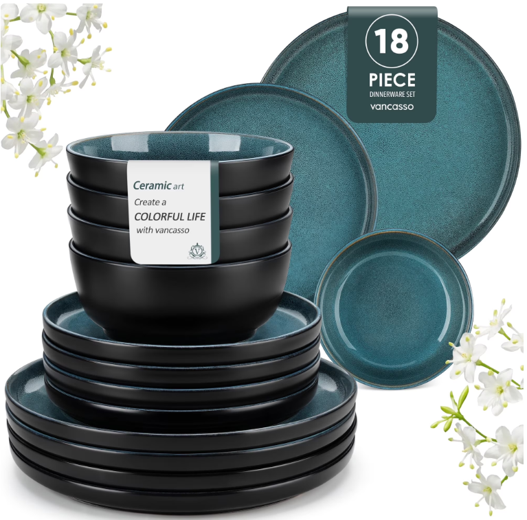 Malacasa 18 Pieces Stoneware Dinnerware Set for 6, Stackable Plates and Bowls sets, Dinner Set, Microwave & Dishwasher Safe