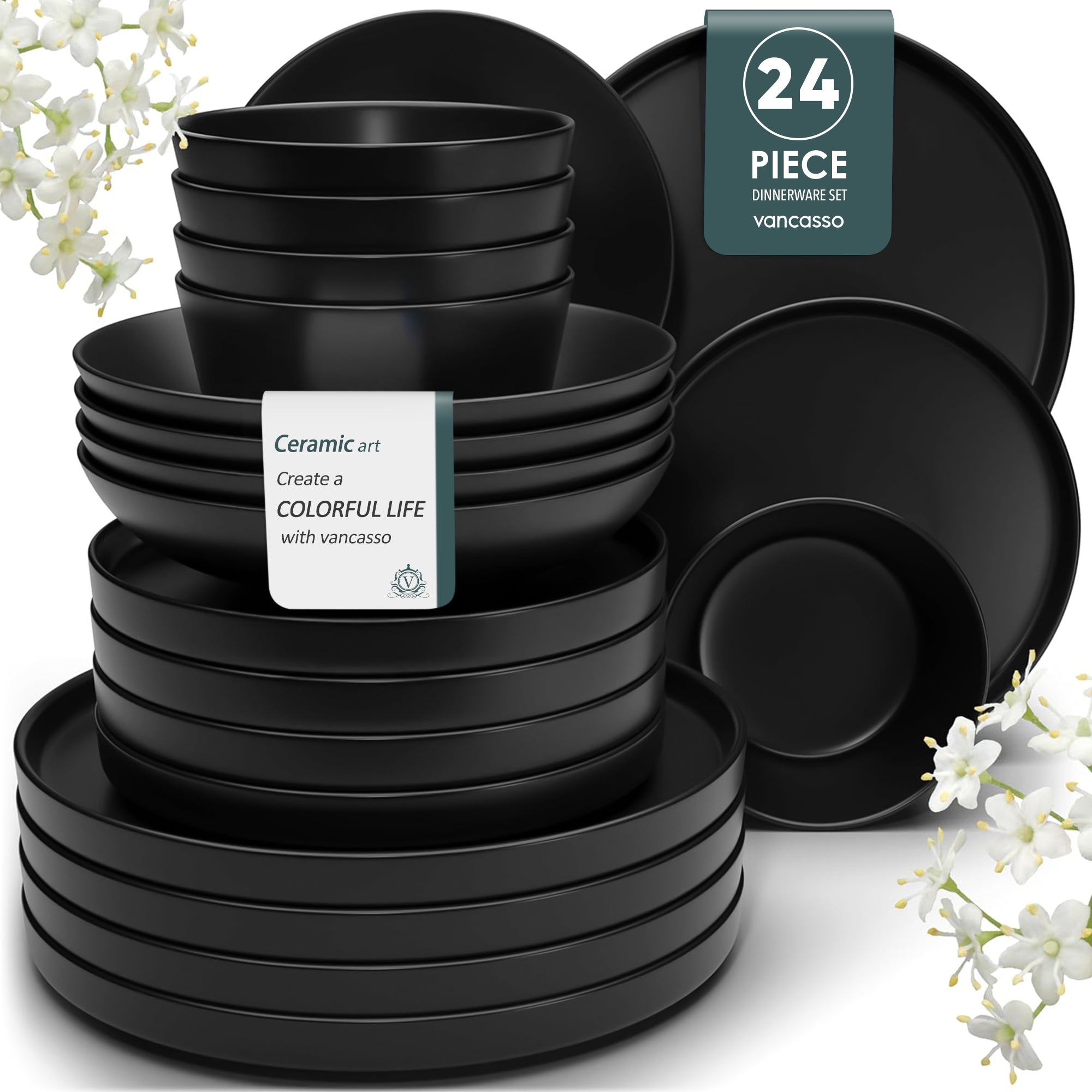 Malacasa 24 Pcs Dinnerware Sets, Stoneware Plates and Bowls Set, Tableware Dishwasher Microwave Safe, Serves For 6 people, Blue