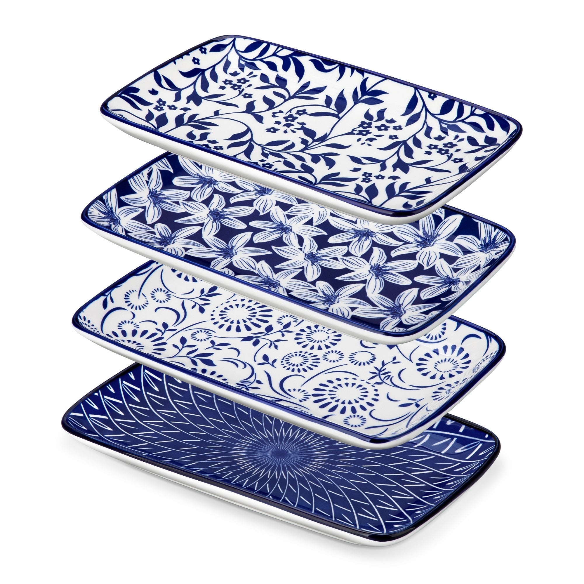 MALACASA Rectangular Salad Plates, Ceramic 8.5 inch Dinner Plates, 6PCS Pasta Dessert Plates for Appetizer, Sushi, Fruit - Microwave/oven/Dishwasher Safe