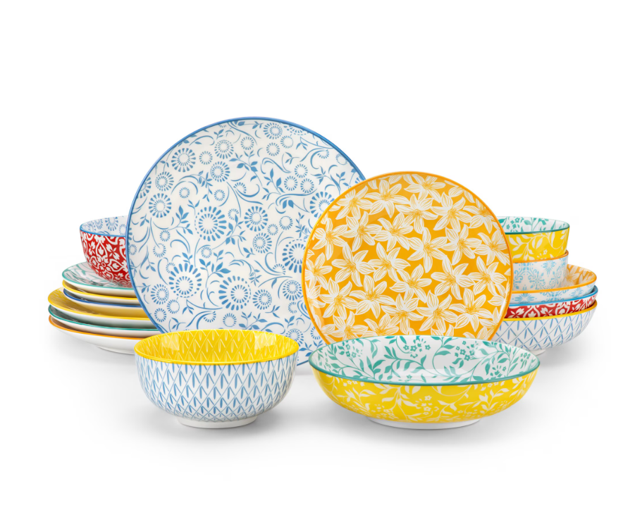 MALACASA Ceramic Dinnerware Sets for 4, 16 Pieces Porcelain Lightweight Plates and Bowls Sets, Scratch Resistant Dish Set, Oven & Microwave & Dishwasher Safe