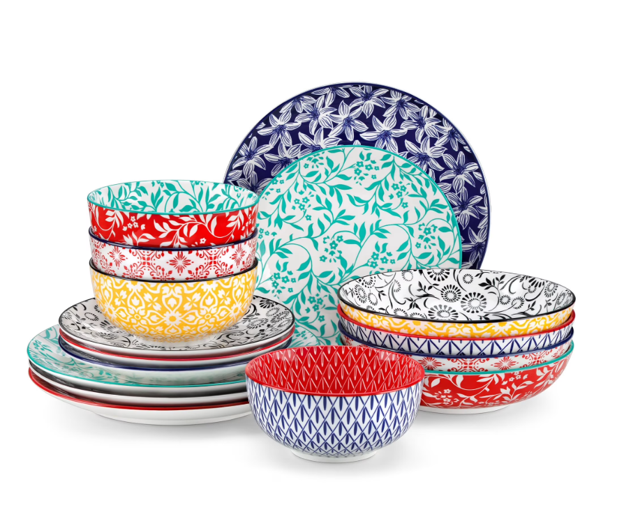 MALACASA Ceramic Dinnerware Sets for 4, 16 Pieces Porcelain Lightweight Plates and Bowls Sets, Scratch Resistant Dish Set, Oven & Microwave & Dishwasher Safe