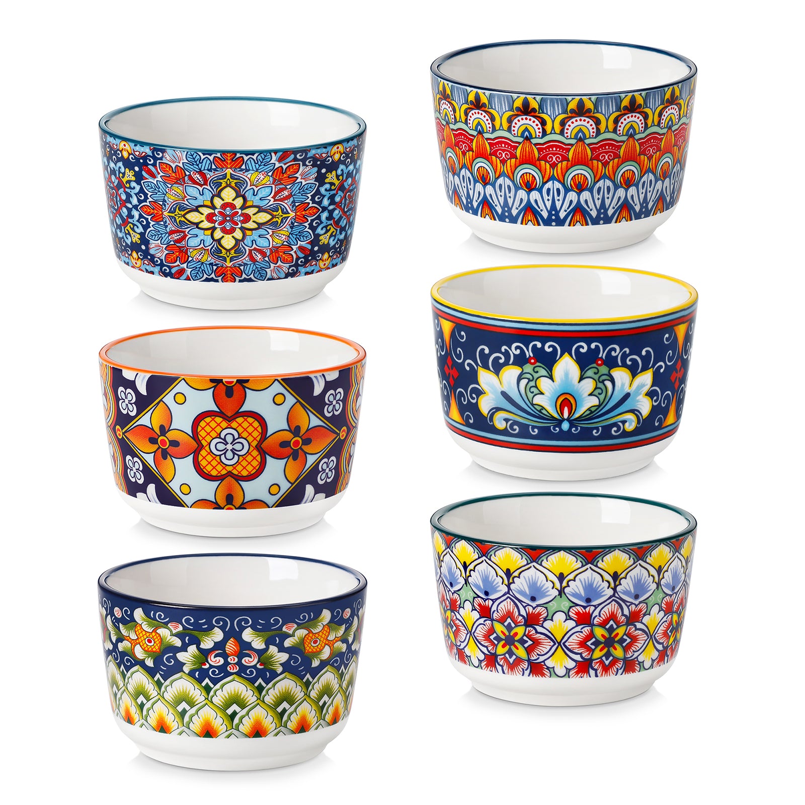 MALACASA 3 OZ Ramekins Set of 6, Porcelain Dessert Baking Dishes Cups, Small Bowl Dip