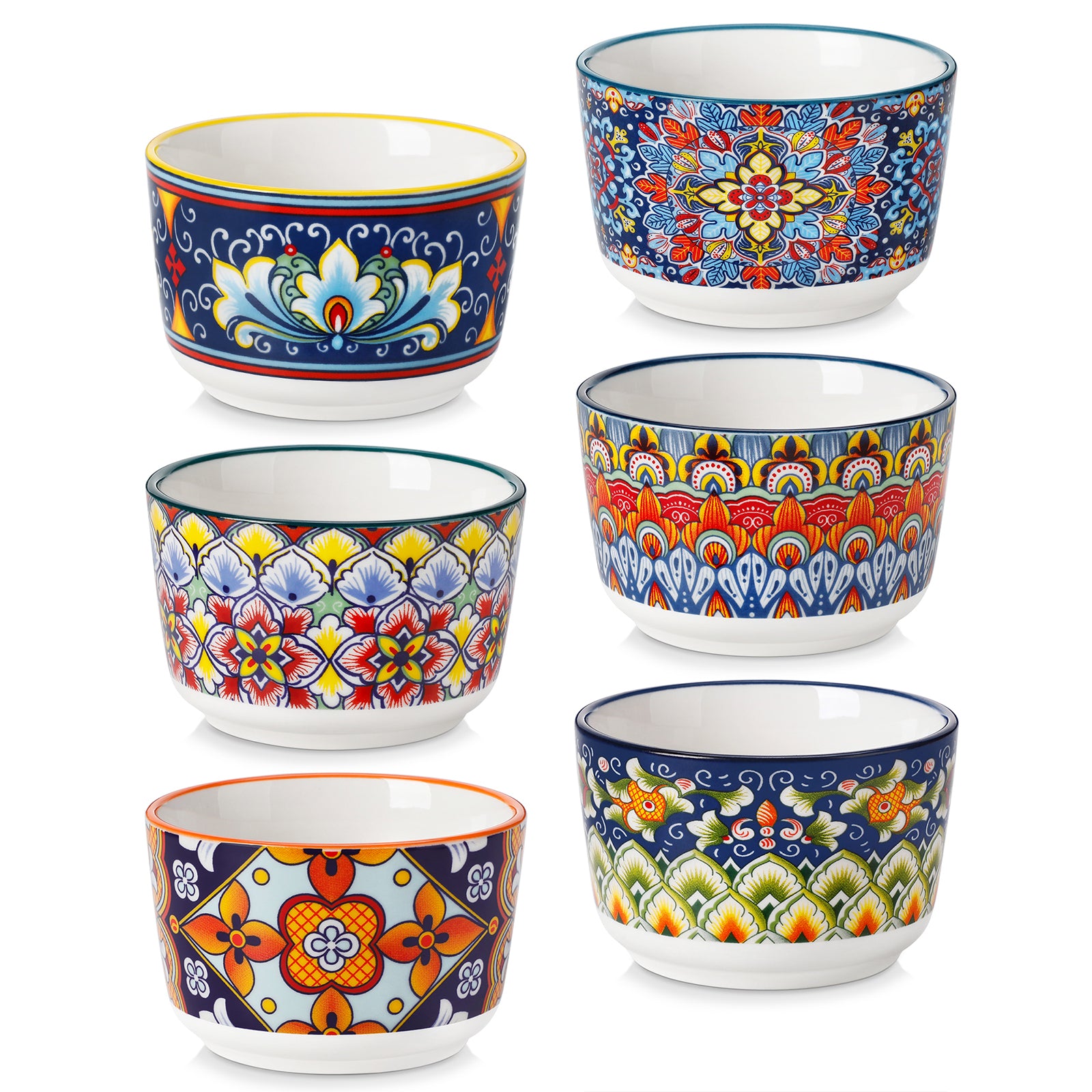 MALACASA 3 OZ Ramekins Set of 6, Porcelain Dessert Baking Dishes Cups, Small Bowl Dip