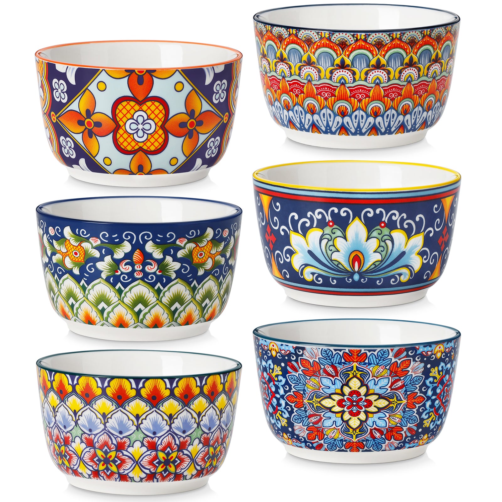 MALACASA 3 OZ Ramekins Set of 6, Porcelain Dessert Baking Dishes Cups, Small Bowl Dip